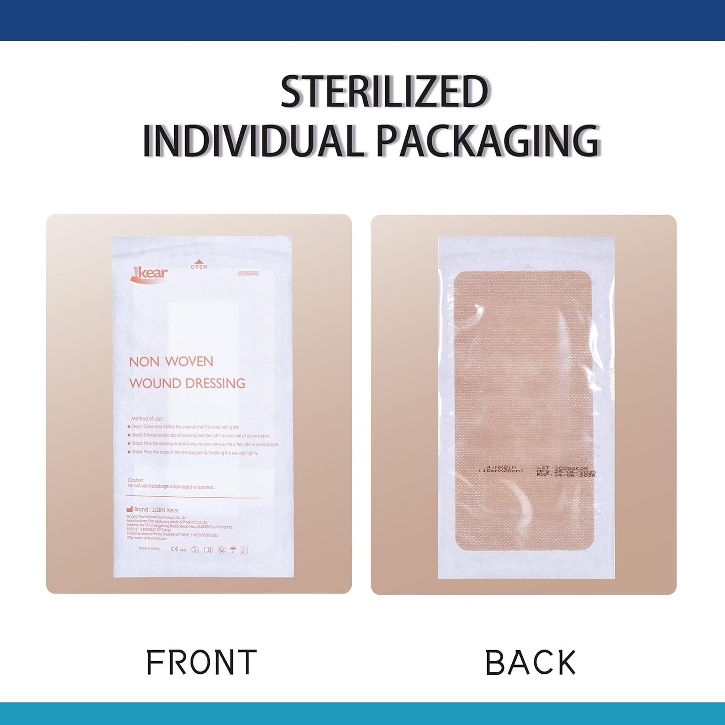 4"X8" 25 PCS Extra Large Sterile Nude Island Dressing Bandage for Wound - Self-Adhesive Boarded Gauze Pads - Latex Free - Medical Grade (Nude, 4"X8"-25PCS)