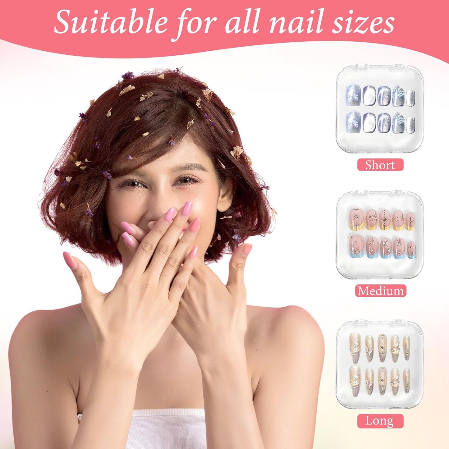 4 PCS 2.95" Nail Art Display Box, Press On Nail Storage Box Acrylic Nails Display Boxes Clear Empty Plastic Nails Tips Storage Boxes with 30 Pcs Adhesive Double Sided Tape for Art Salon (White)