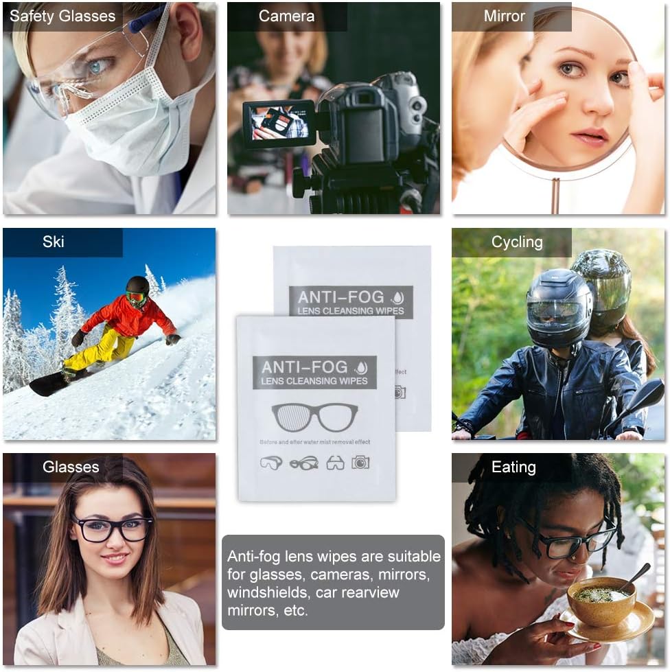 Anti-Fog Lens Wipes Pre-Moistened Anti-Fog Wipes,6" X 5",for Eye Glasses (200 Pack)