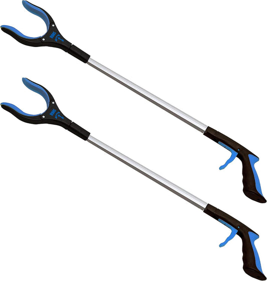 RMS 2-Pack 34 Inch Extra Long Grabber Reacher with Rotating Jaw - Mobility Aid Reaching Assist Tool (Blue)