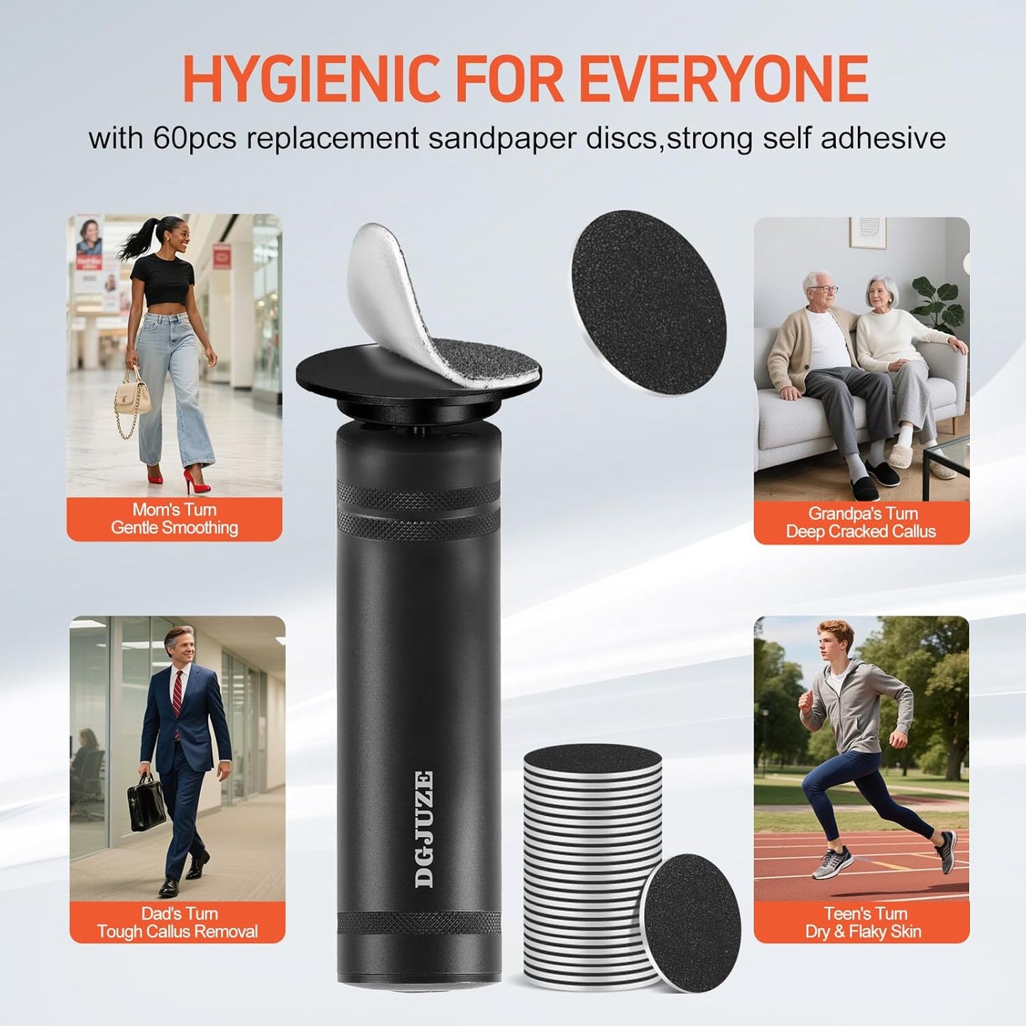 PowerPro Electric Foot Callus Remover,36W Professional 1200rpm Heavy Duty Metal Grinder for Dead Skin Automatic Foot Sander with 60pcs Sandpaper Pads for Home Use Pedicure (Black)