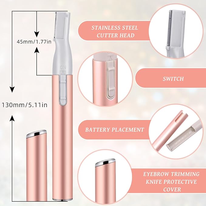 Chumia 2 Pcs Electric Eyebrow Trimmer Women Precision Face Razors Mini Shaver with Comb Christmas Women Gift Battery Operated Personal Epilator for Face Neck Fuzz Lips Leg(Gold, Light Pink)