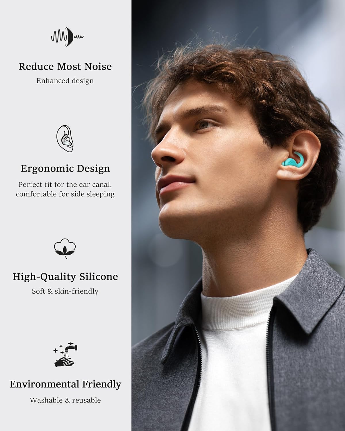 Ear Plugs for Sleeping - Noise Reduction Soft Silicone Earplugs, 2 Pairs Reusable Hearing Protection Earplugs for Noise Sensitivity, Sleep,Travel,Sound Reduction Noise Cancelling - Light Blue