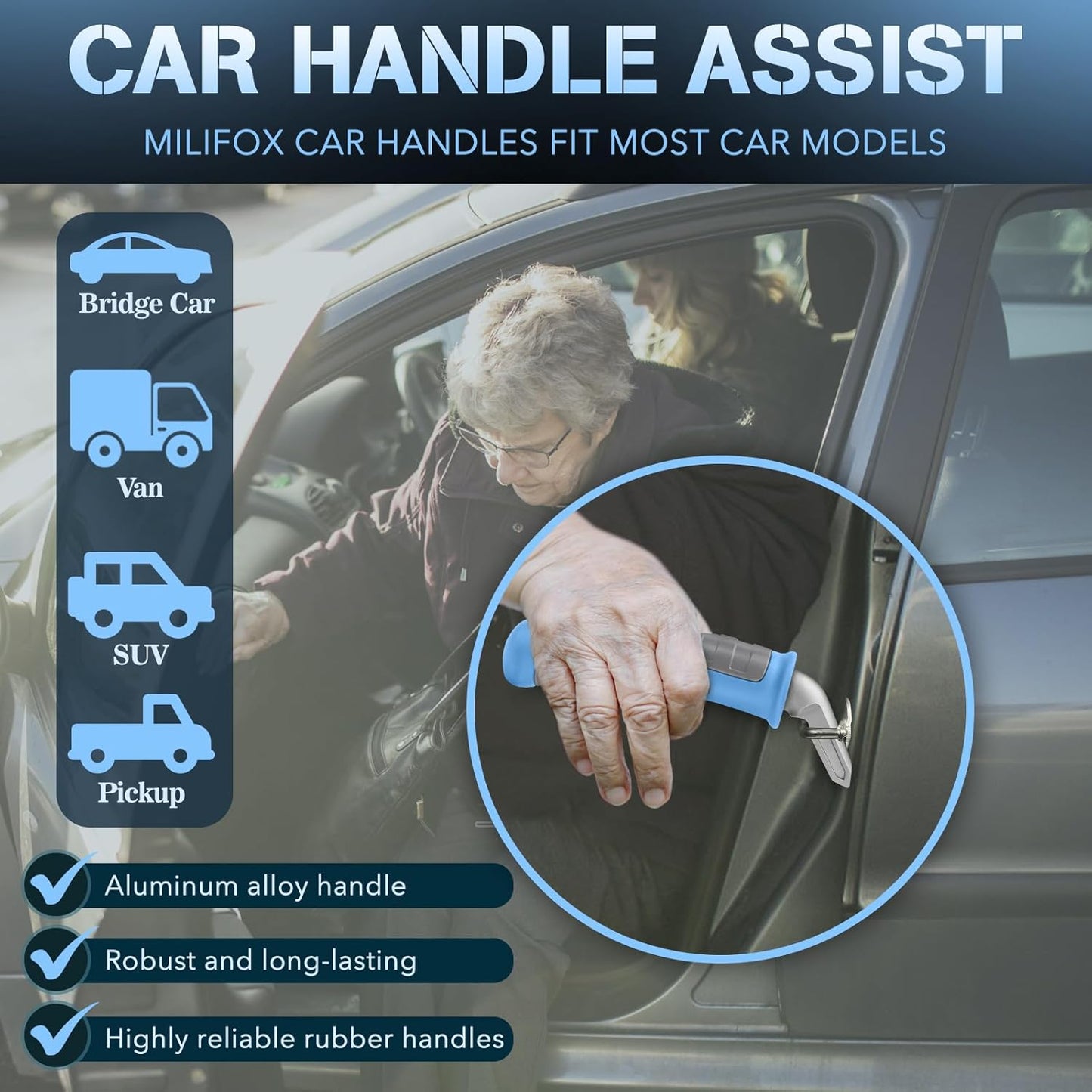 Car Door Handle for Elderly Car Handle Assist Support, Portable Auto Grab Handles for Handicap Seniors, Light Blue and Grey 2 Pcs