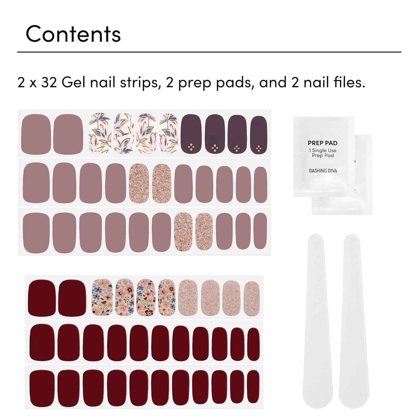 Dashing Diva Gloss Nail Strips Bundle - The Fall Florals Collection - Alpine Retreat & Wildflower - UV Free, Chip Resistant, Long Lasting Gel Stickers - Contains 2 Sets