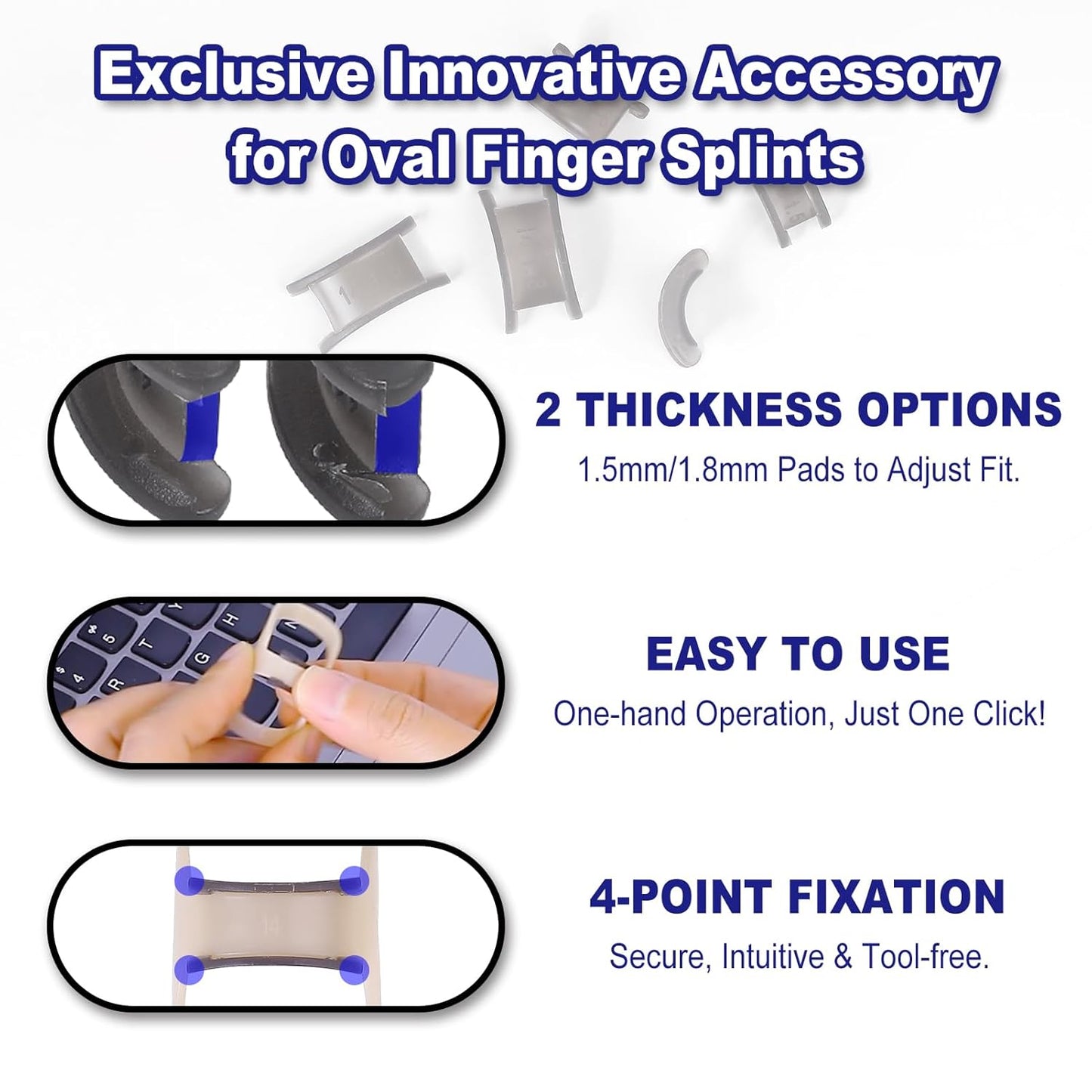 8Pcs Oval Finger Splints & Click-Lock Adjustment Kit, 4 Graduated Finger Ring Splint & 4 Splint Adjustment, Finger Braces for Arthritis, Mallet, Straightening, Support (Size 4-7)