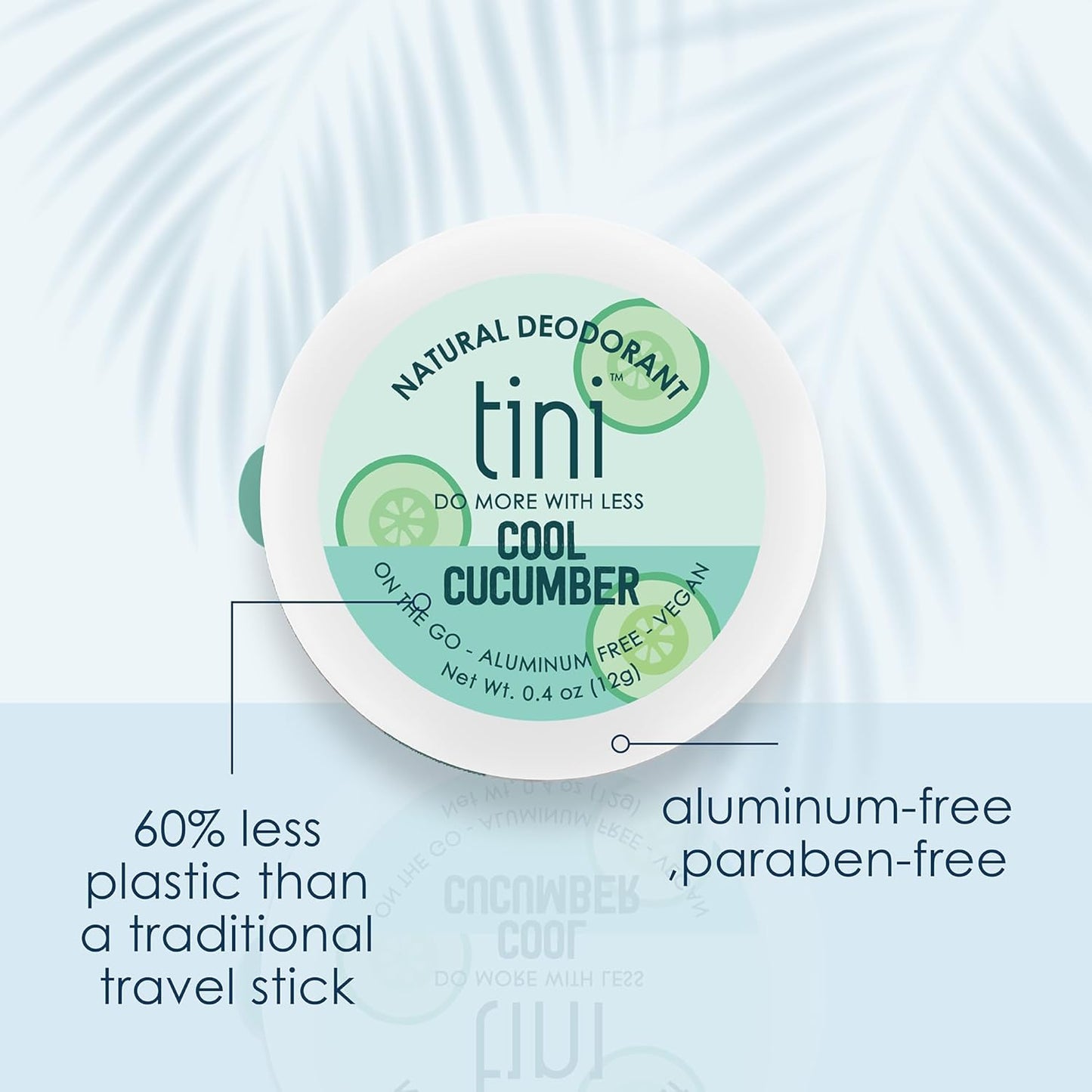 Tini Naturals Mini Travel Size Deodorant, Unisex Aluminum Free Deodorant with Coconut Oil & Shea Butter, 0.4oz each (4 Pack), Cool Cucumber Scent
