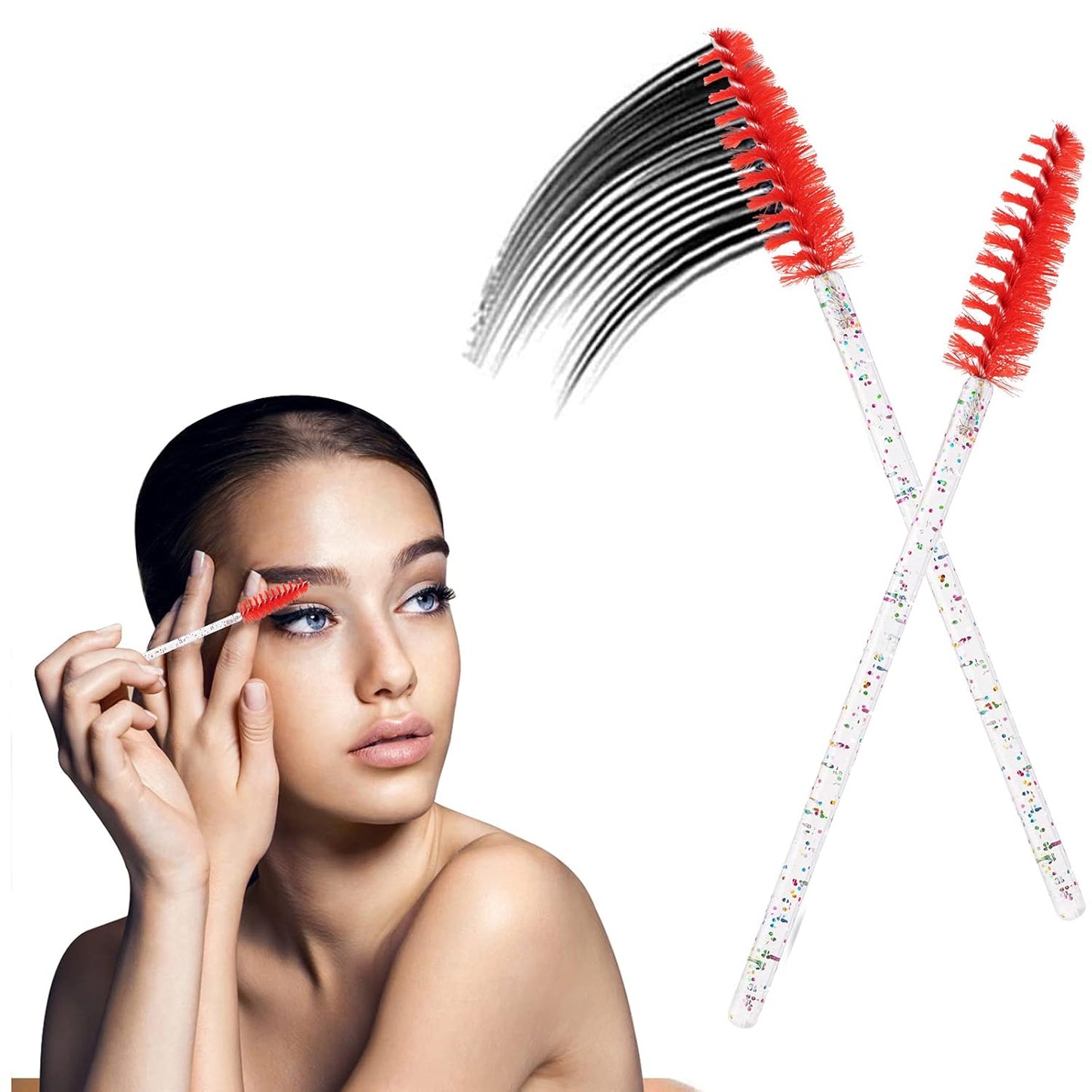 BTYMS 100 Pieces Disposable Mascara Wands Lash Spoolies Eyelash Brush Brow Spoolies Eyebrow Brush for Eyelash Extensions - Red