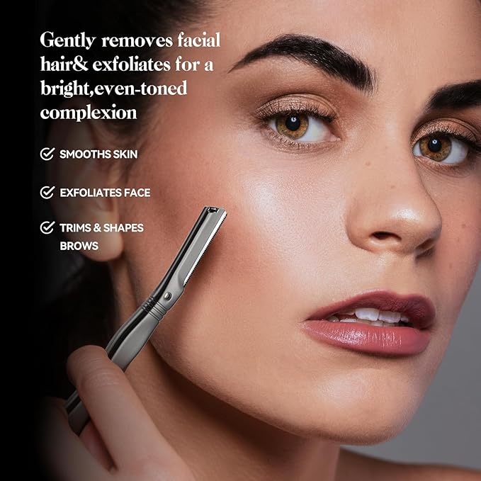 Dermaplane Razor for Women Face with 6 Refill Blades, Dermaplaning Tool Face Razors for Removes Facial Hair, Peach Fuzz, Reusable Metal Handle Eyebrow Razor (Black)