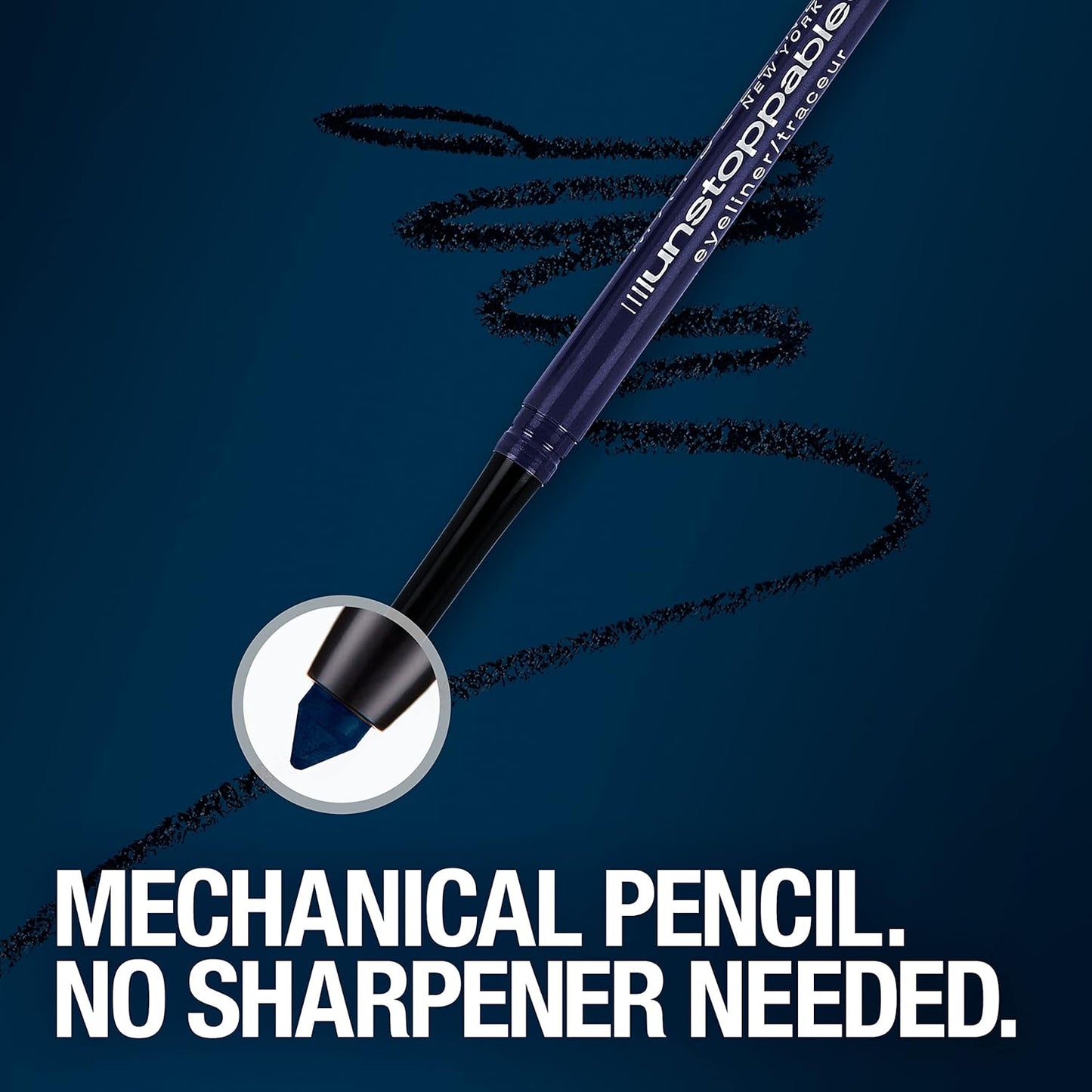 Maybelline Unstoppable Waterproof Mechanical Blue Eyeliner Pencil, Easy to Apply, Smooth Glide, Up to 24 Hour Wear, Sapphire