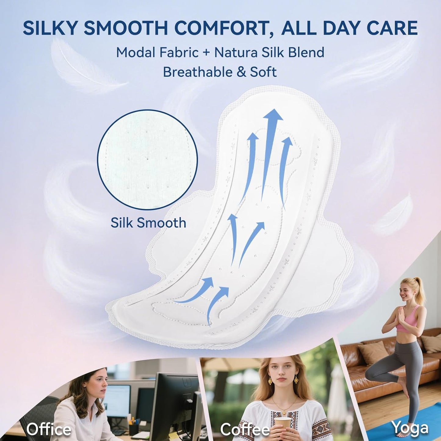 MODAL Pads for Women, Unscented Daily Thin Sanitary Pads for Period with Wings, 11.4 Inch(290 mm), Large, 12 Count