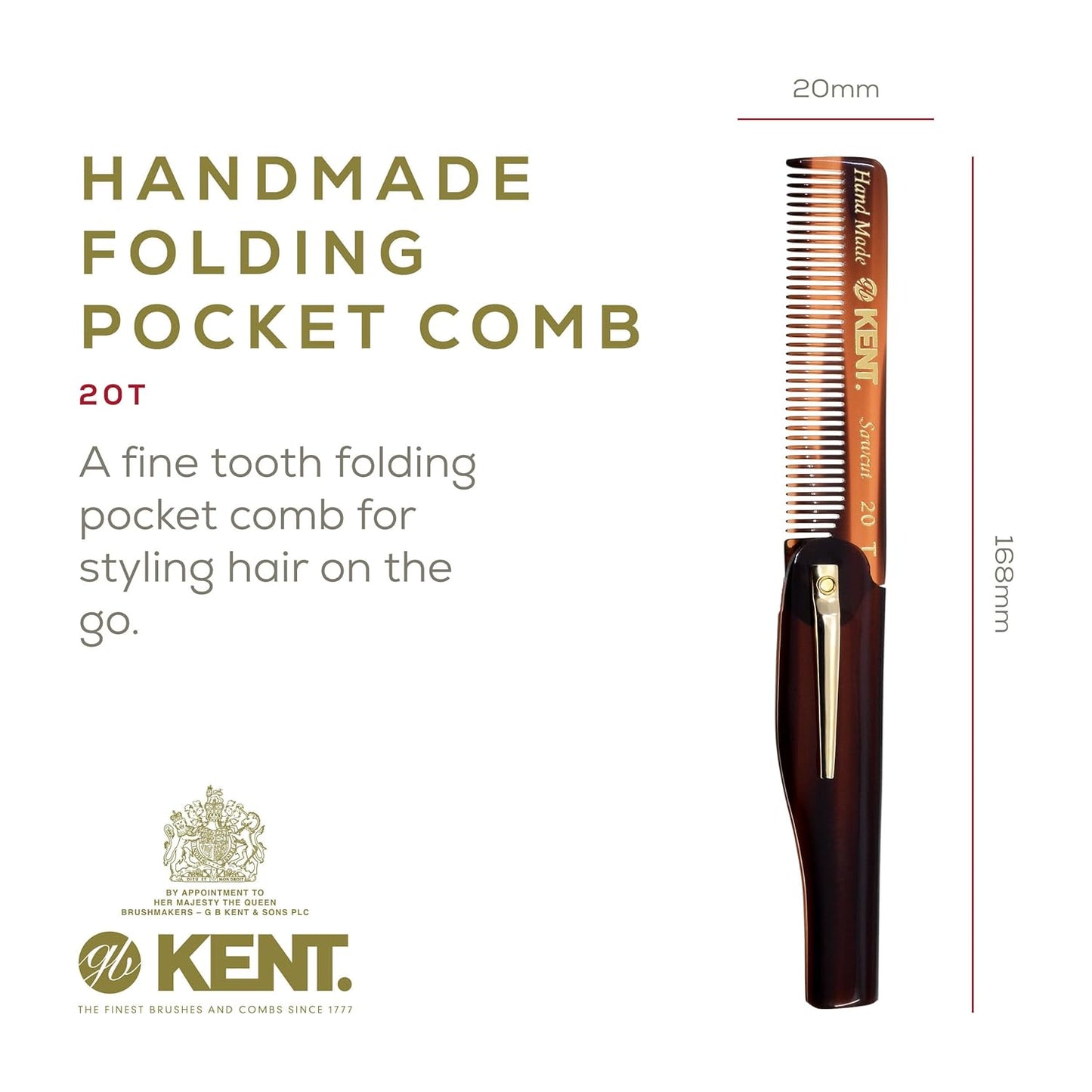 Kent 20T Handmade Fine Tooth Folding Comb with Hand Made 81T Mini Pocket Comb for Beards and Mustache - Beard Growth/Fine Tooth - Beard Straightener for Mens Grooming Kit