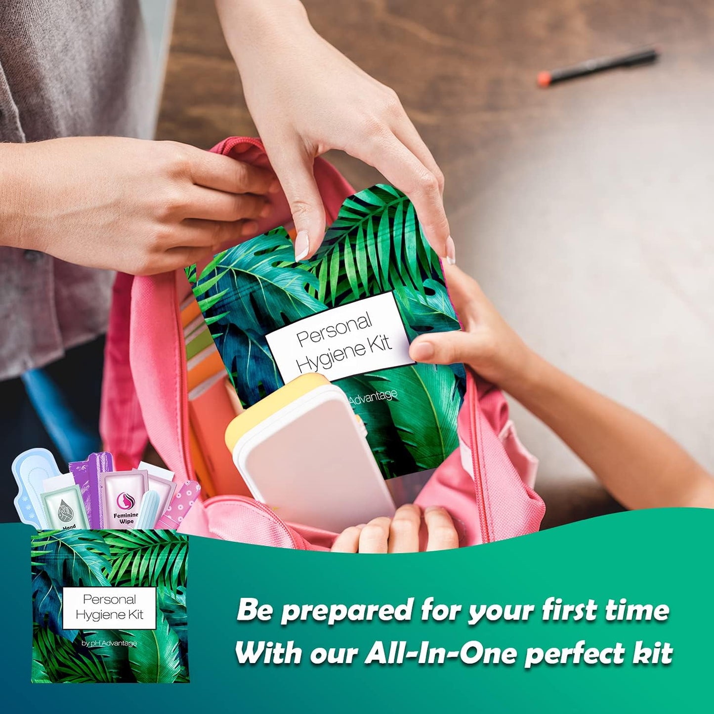 Menstrual Kit All-in-One 10 Pack | Convenience on The Go | Period Kit Pack for Travelling, Tweens & Teenager | Individually Wrapped Feminine Hygiene Product (Green Ferns)