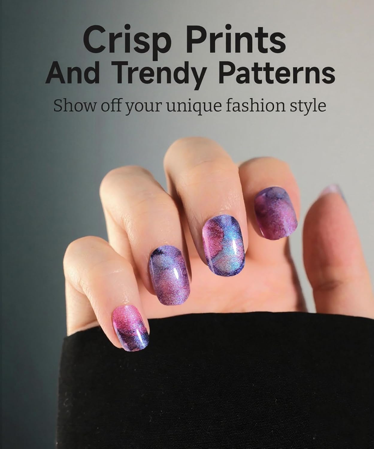 Glitter Nail Polish Strips, 32 Pcs Salon Quality Gel Nail Stickers, Long Lasting Wraps Easy to Use & Remove (Blue and Pink Planet)