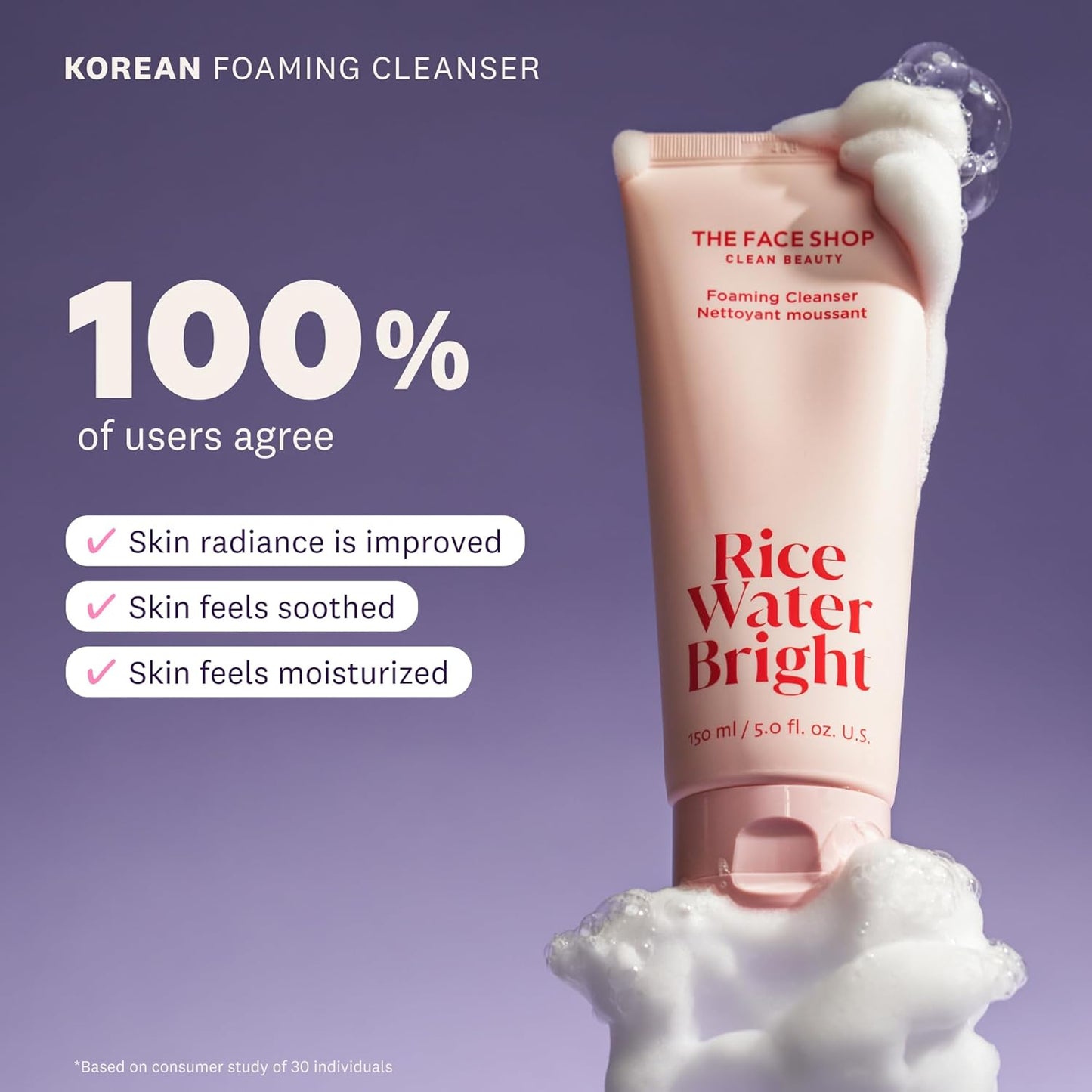 The Face Shop Rice Water Bright Foaming Facial Cleanser with Ceramide, Gentle Face Wash for Hydrating & Moisturizing, Vegan Face Cleanser, Makeup Remover, Korean Skin Care for All Skin Types, 300ml