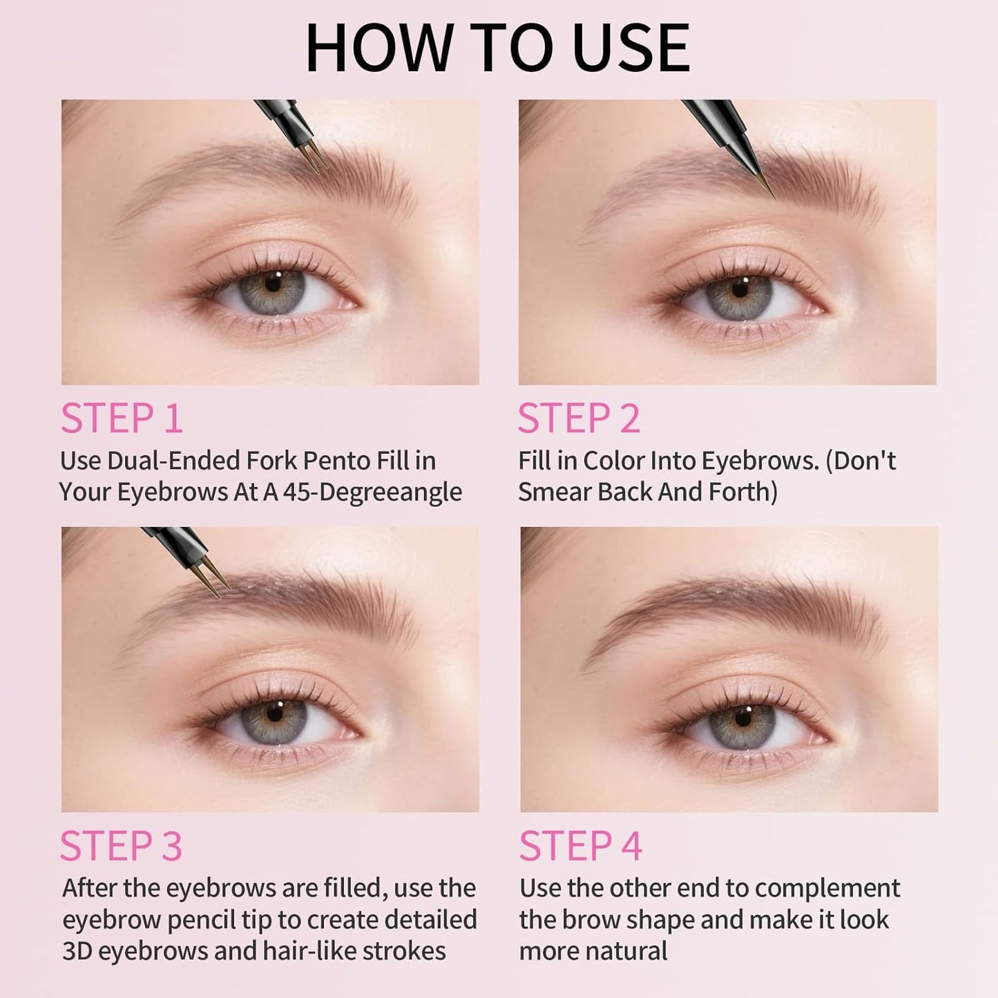 Microblading Eyebrow Pencils for Women - Eyebrow Pen 2-in-1 Dual-Ended Eye Brow Pencil with Precise 2-Fork-Tip & Brush-Tip Waterproof Eyebrow Pen for Hair-Like Brows, Last All Day, Black