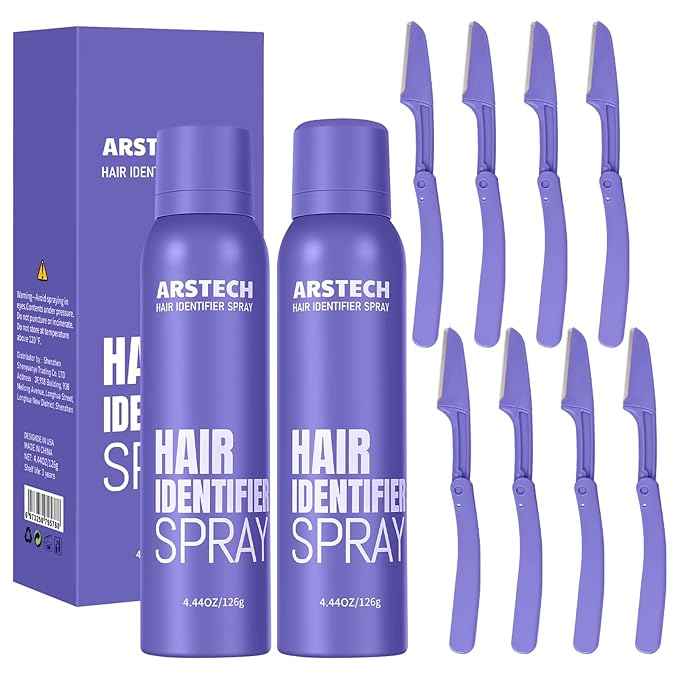 Dermaplane Razor for Women Face Hair Identifier Spray for Face Shaving Dermaplaning Tool Skin Body Dermaplaning Spray for Women with 8 Facial Razor Face Shaver Kit Facial Hair Removal (Purple 2 Pack)