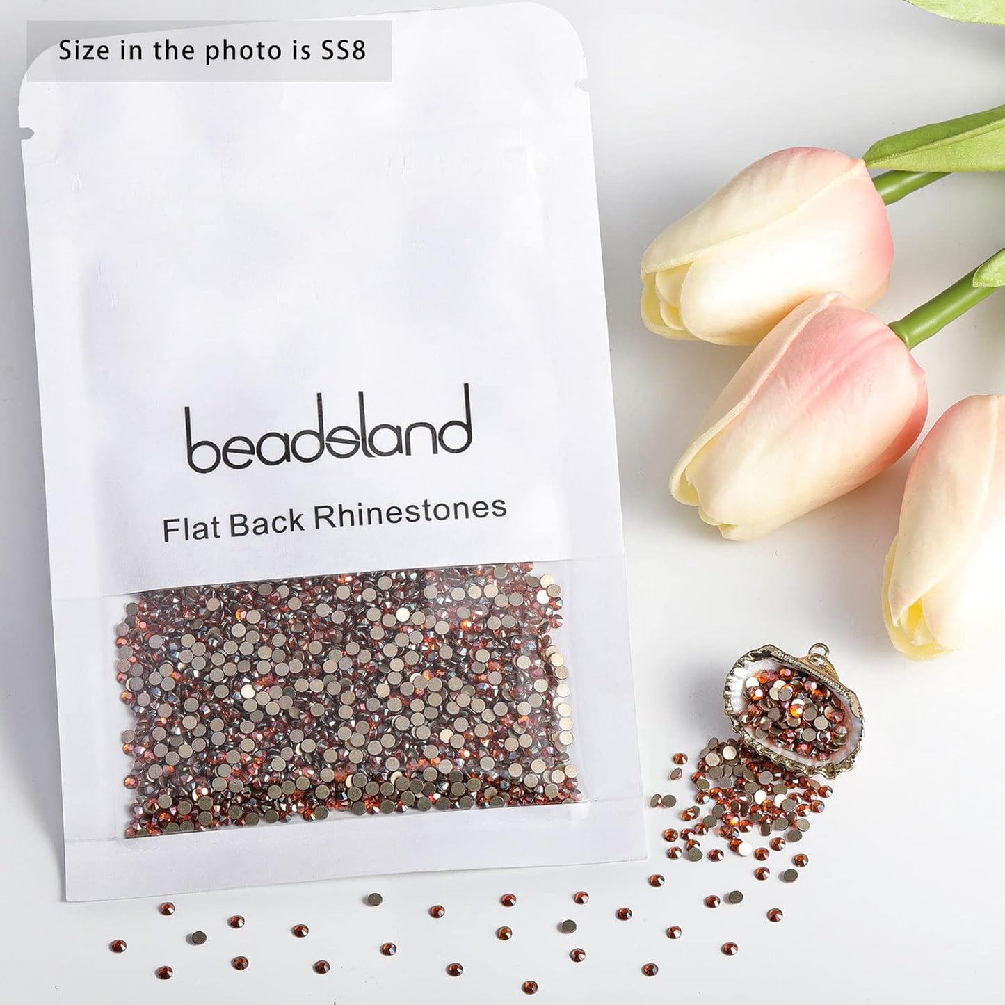 Beadsland 1440 Pieces Flat Back Crystal Rhinestones Round Gems,Amber,SS8,2.3-2.5mm