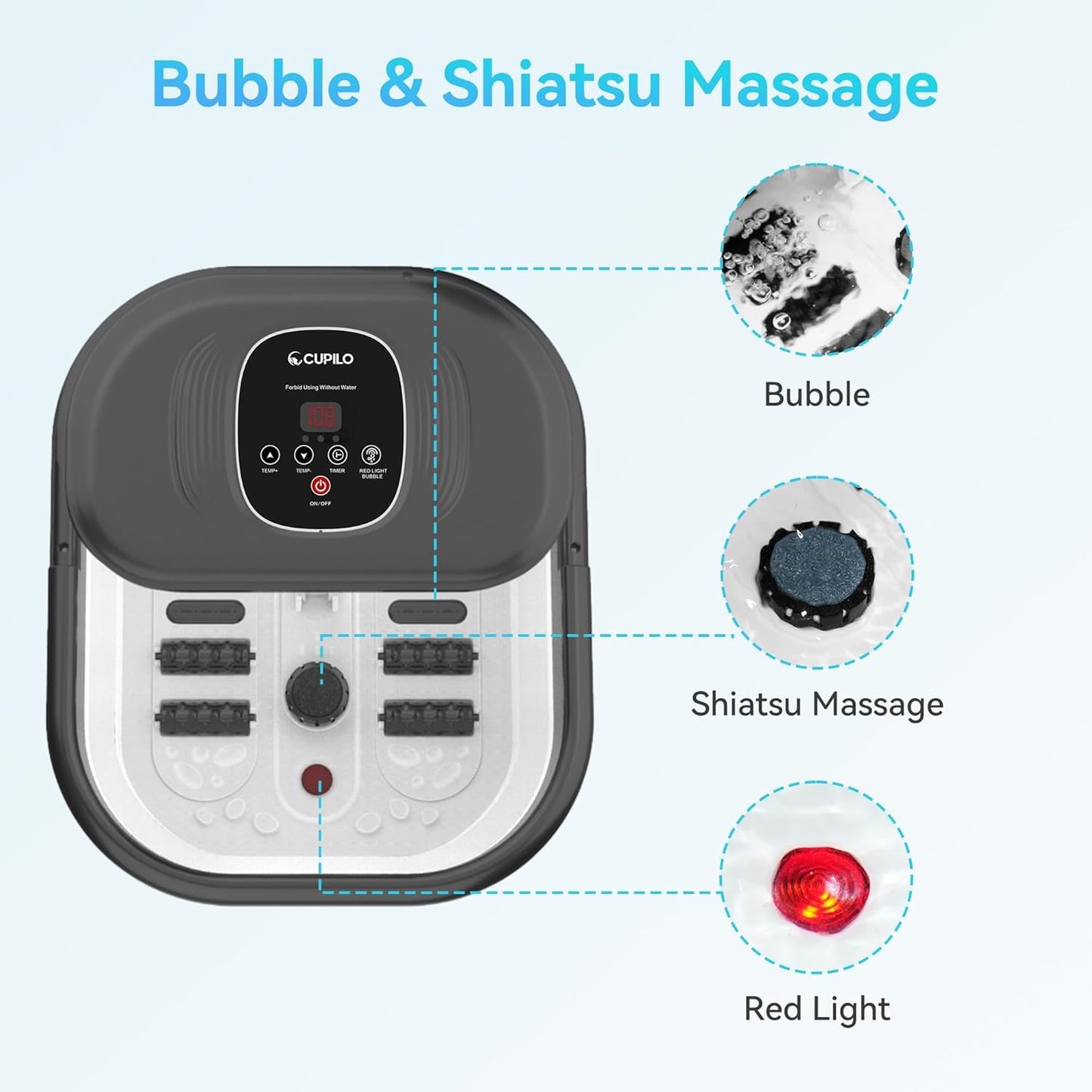 Foot Spa Bath Massager, Collapsible Foot Soaking Tub with Heat, Bubbles, Red Light, Pumice Stone, and Shiatsu Rollers for Relaxation, Gift for Foot Care