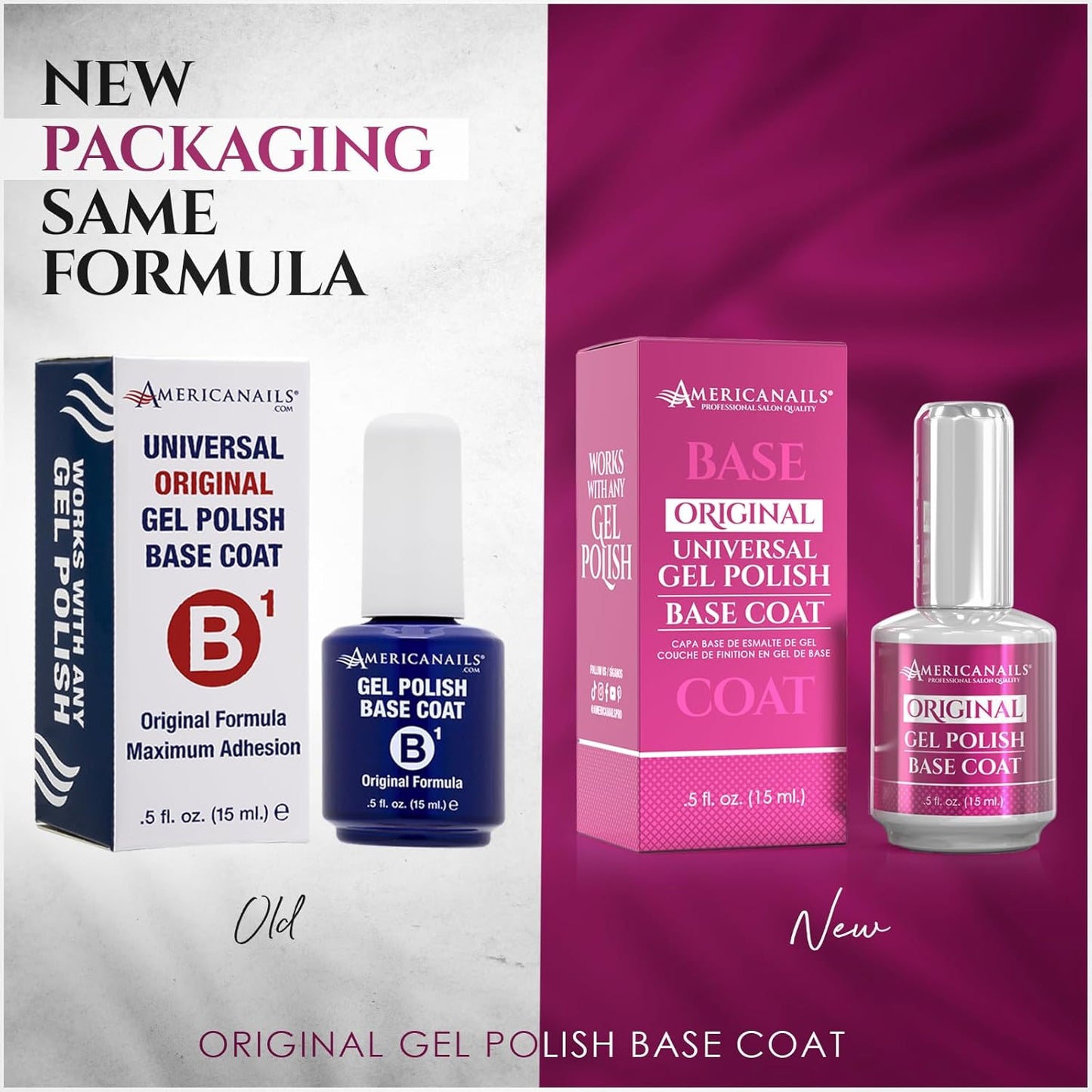 Americanails B1 Gel Polish Base Coat - Original Dual Cure Formula for Maximum Adhesion, Long Lasting, Soak Off UV LED Fast Drying Nail Gel Foundation (.5 oz)