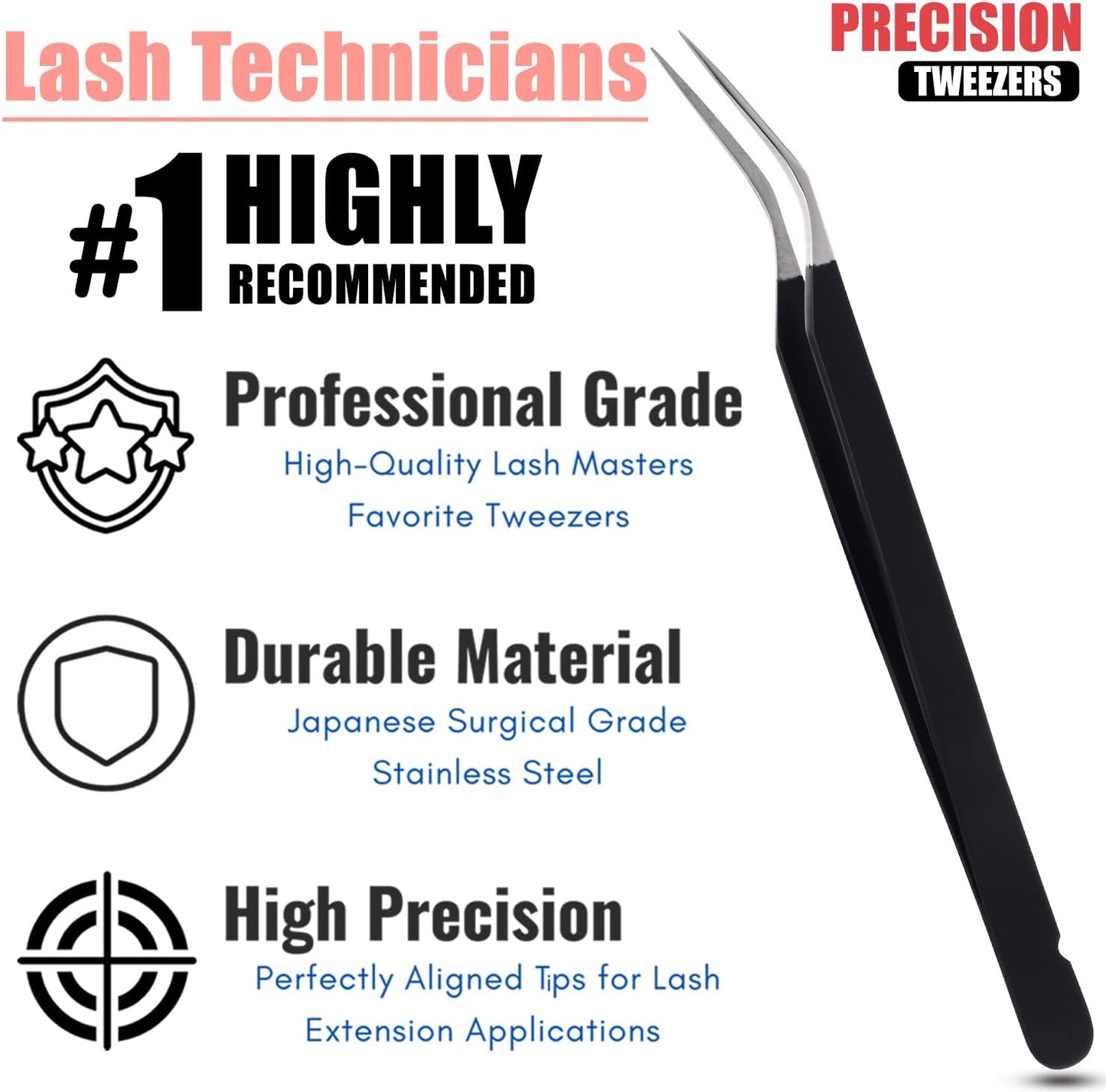 My Lash Tools New Isolation Lash Tweezers Eyelash Extensions Best for Individual Isolation & Classic Lashes Japanese Stainless Steel Lightweight Precision Lashing Twisers (Matte-Black)