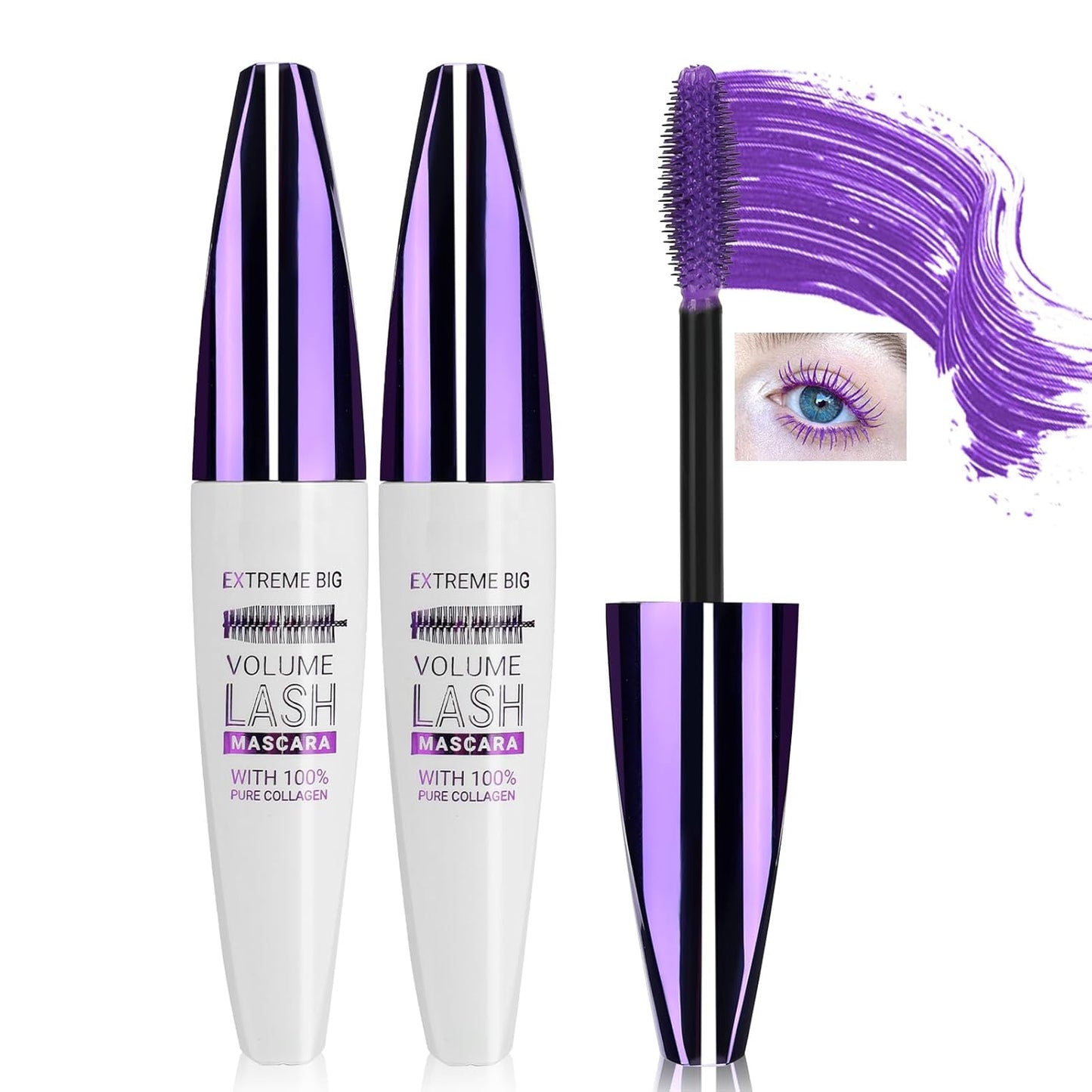 2PCS Purple Mascara for Eyelashes, 5D Colored Mascara 【Waterproof】【Natural Curling】【Lengthening Curling rimel de pestañas Volume】for Women Eye Makeup Cosplay & Parties