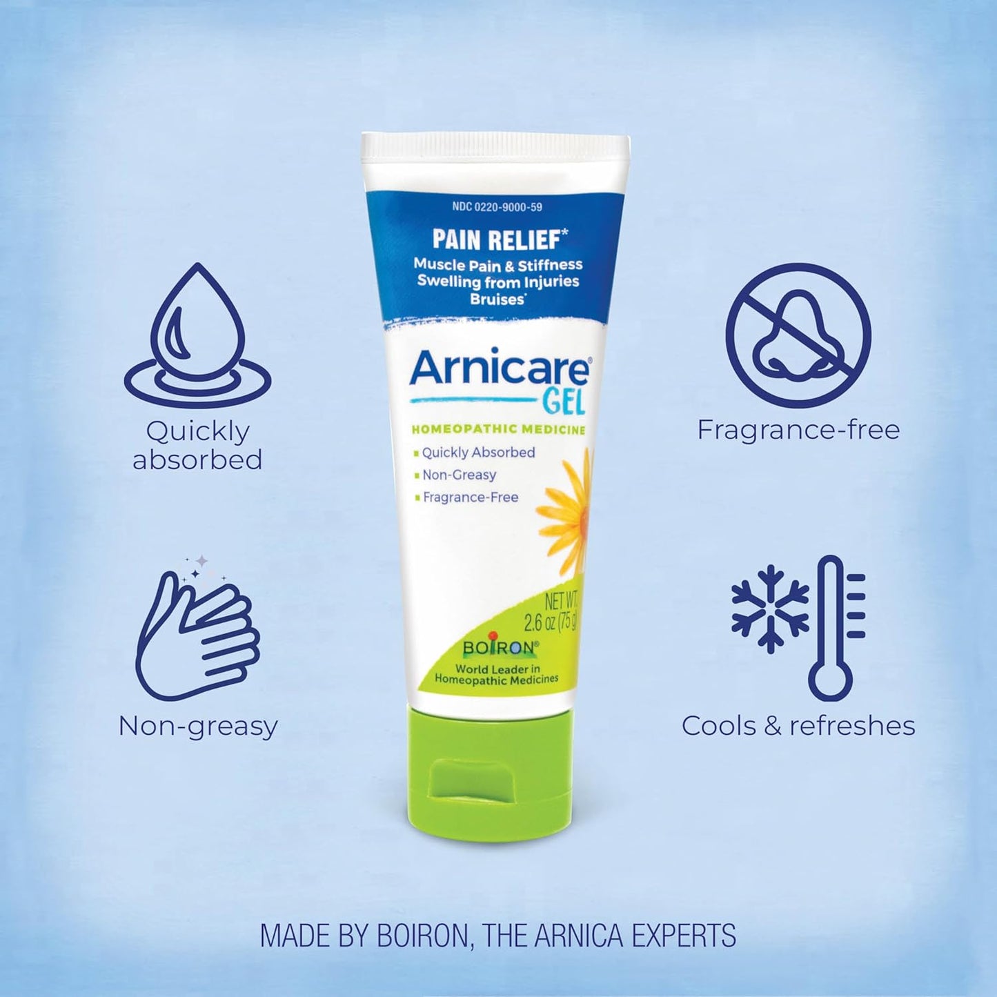 Boiron Arnicare Gel for Relief of Joint Pain, Muscle Pain, Muscle Soreness, and Swelling from Bruises or Injury - Non-greasy and Fragrance-Free - 2.6 oz