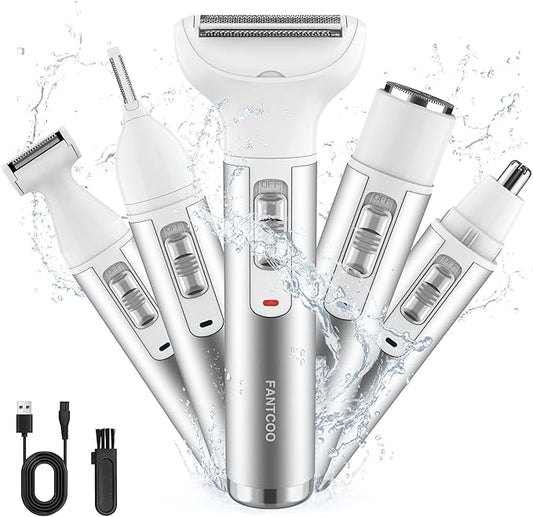 Electric Razor for Women,Hair Trimmer for Face Nose Eyebrow Beard Mustache Arm Leg Armpit Bikini,Painless Rechargeable Portable 5 in 1 Lady Body Shavers Set