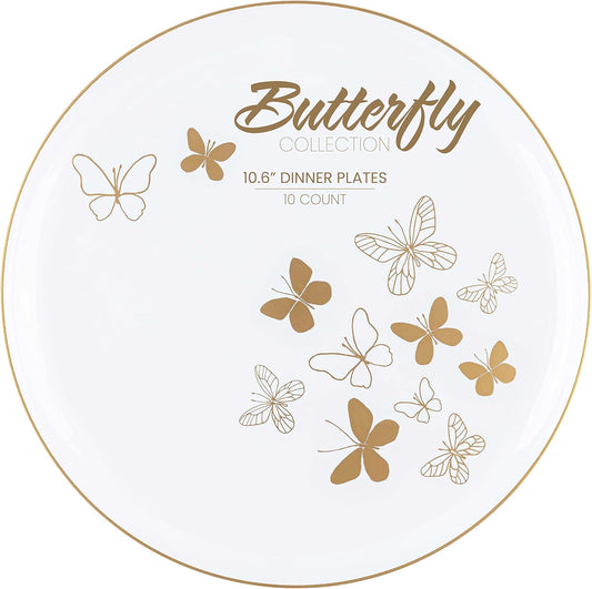 PLASTICPRO [30 Pack 10.6 Plastic Party Plates Edge Collection Premium heavyweight Elegant Disposable Tableware Dishes Butterfly Collection