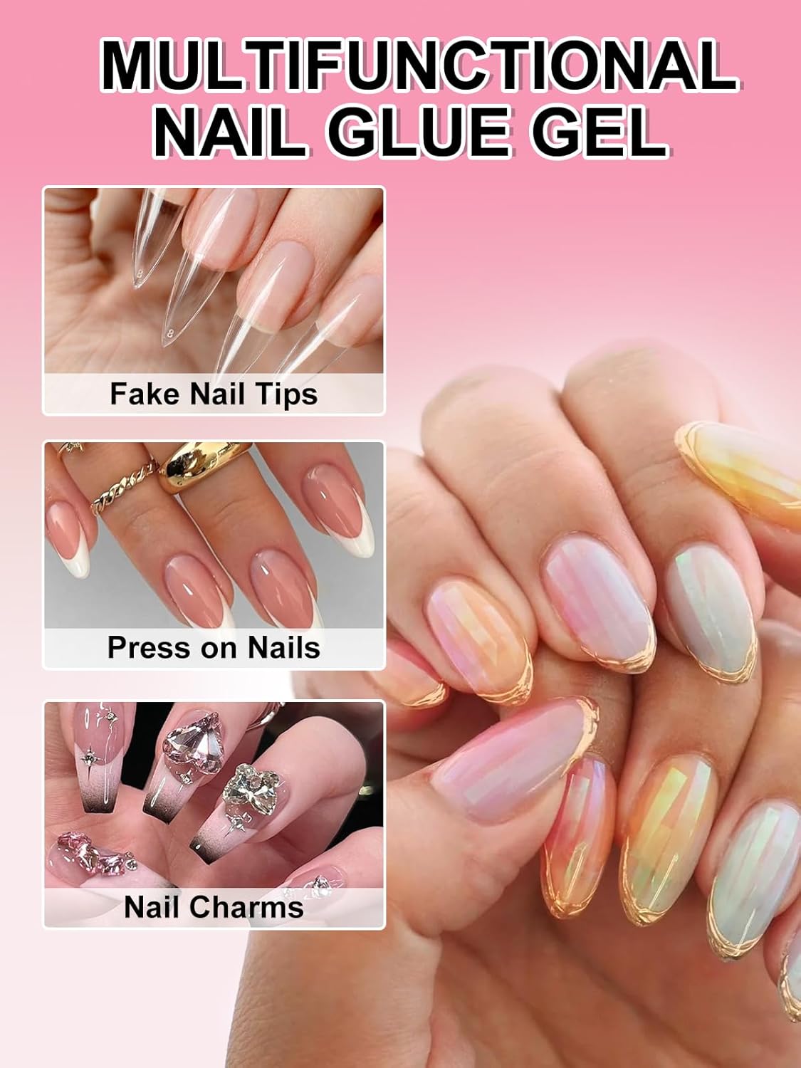 Semi Solid Nail Glue Gel with Nail Glue Remover, EBANKU Quick Drying Solid Super Glue for Press On Nails, No UV Light Needed, 10ml Gel Nail Remover for Fake Acrylic Nails