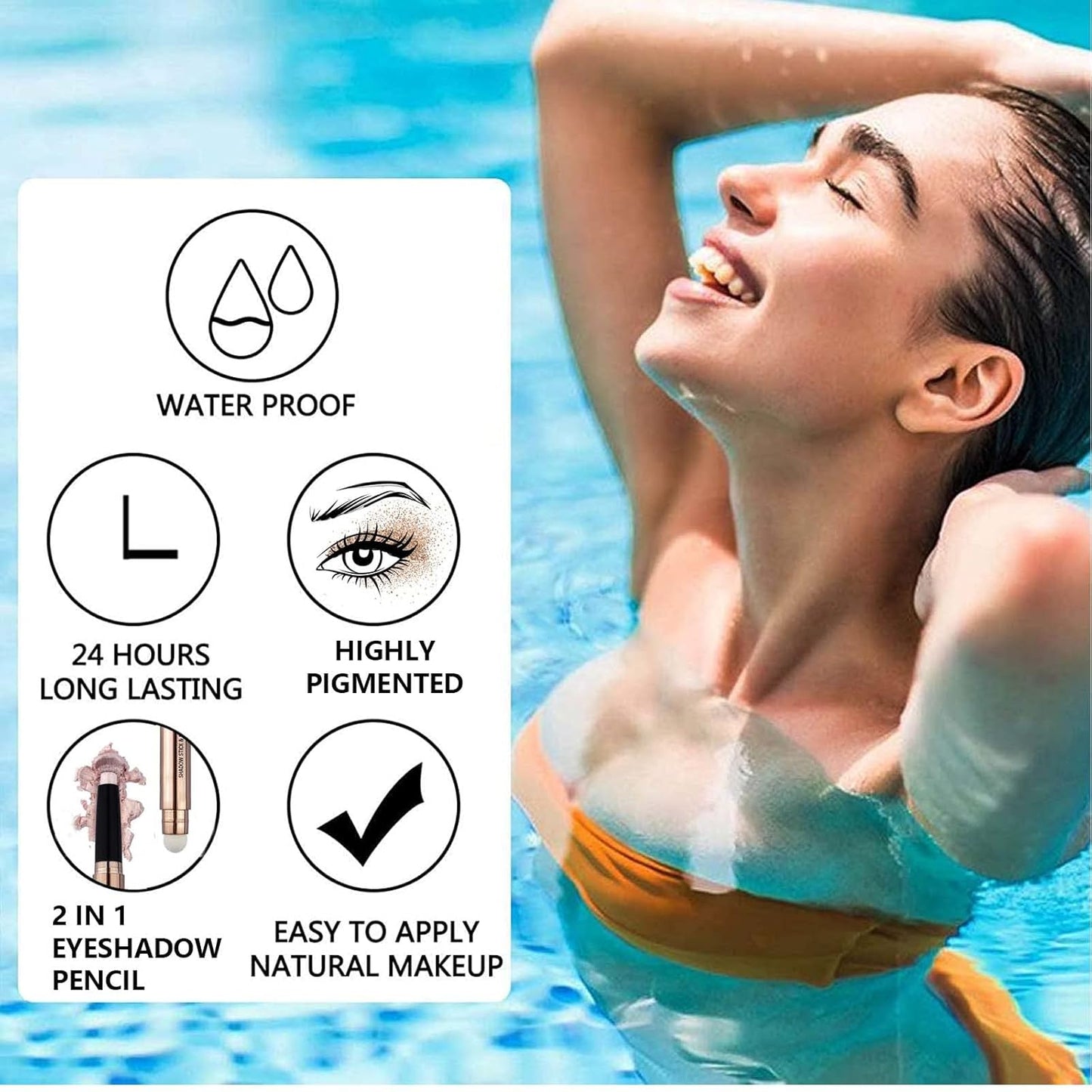 Silver Smokey Grey Gray Eyeshadow Stick, Cream Smooth Single Shimmer Eyeshadow Pencil, Hypoallergenic Waterproof Long Lasting Multi-Dimensional Eye Shadow Highlighter Stick(Moon Silver Shimmer #10)