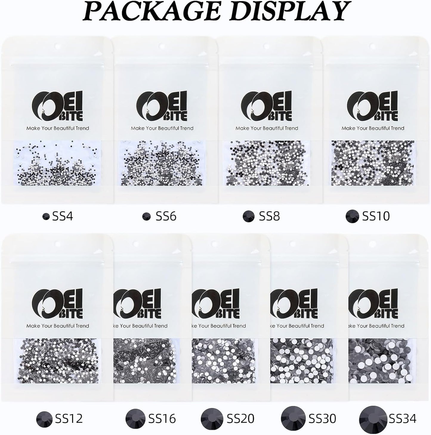 Black Flatback Rhinestones, Glass Rhinestones for Nail Art and Craft, Glue Fix, Loose Crystal Gemstones(Black, SS6, 1440pcs, 1.9-2.0mm)