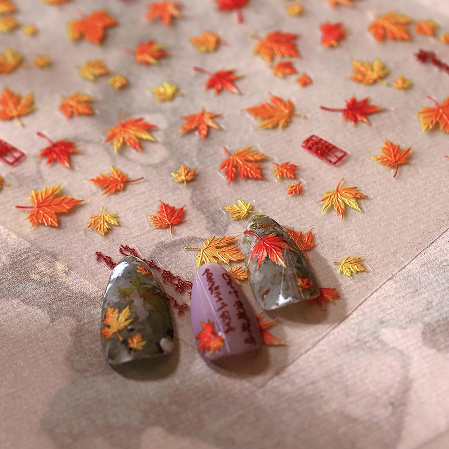 Fall Nail Stickers 1 Sheet 3D Embossed Nail Art Stickers DIY Self-Adhesive with Maple Leaves Gradient Designs Women Girls Autumn Nail Art Decorations