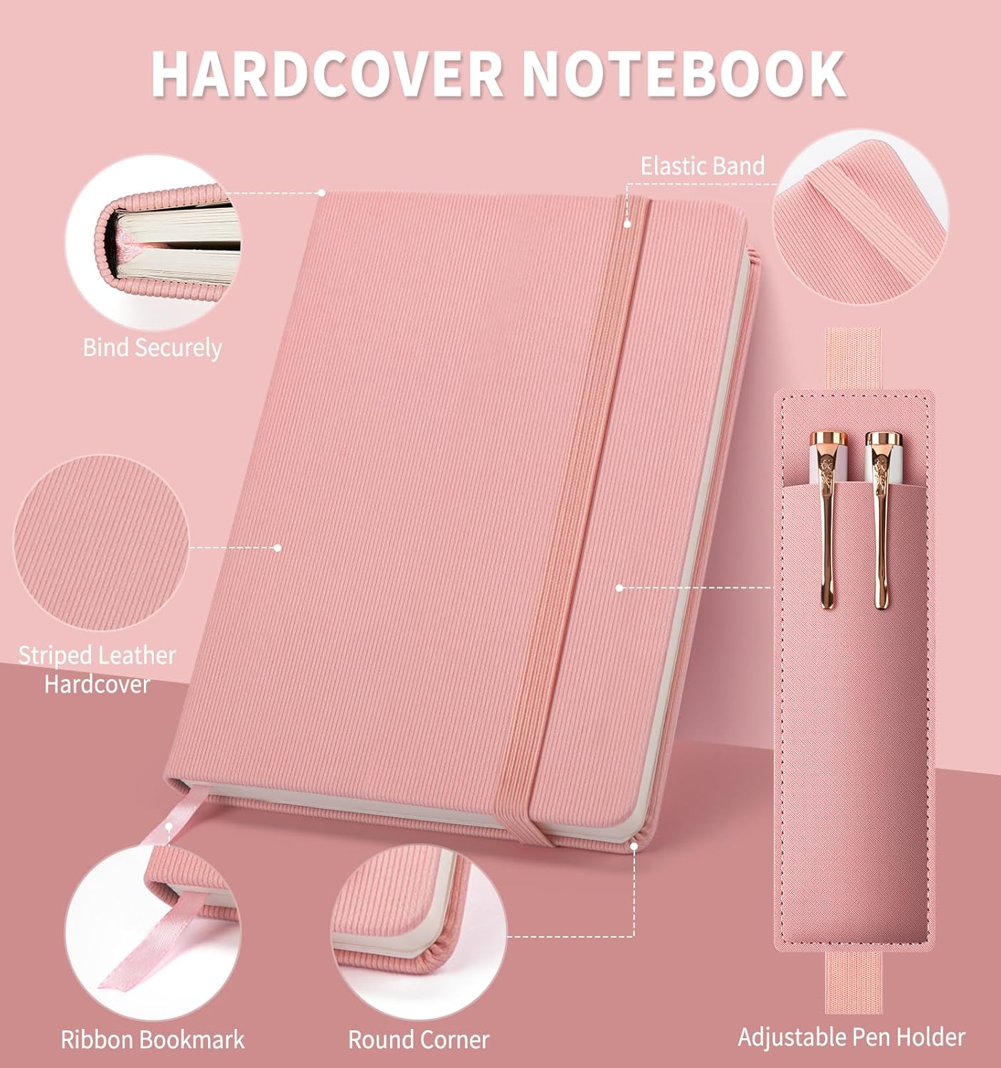 Lined Journal Notebook for Work, A5 Leather Notebook with Pen Sleeve, 100GSM/160 Pages Thick Paper, Daily Journals for Writing, School, Note Taking, Business, Travel, College Ruled