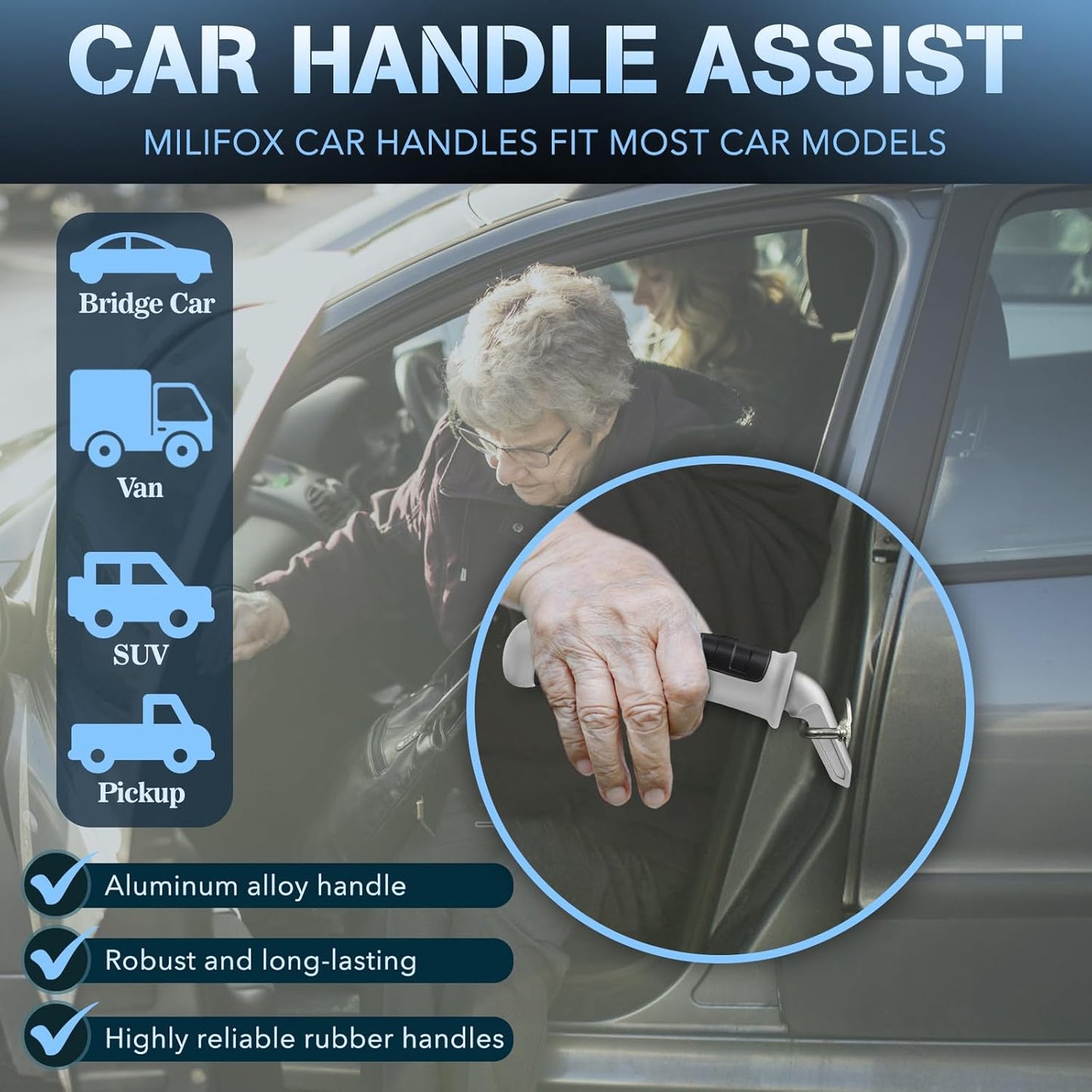 Car Door Handle for Elderly Car Handle Assist Support, Portable Auto Grab Handles for Handicap Seniors, Light Grey and Black