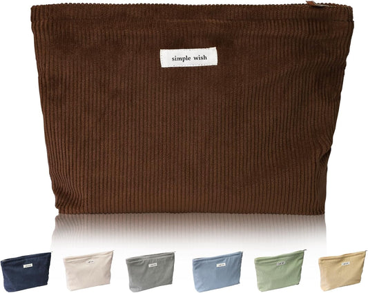Wudygirl Makeup Bag Cosmetic Bags for Women Large Capacity Travel Toiletry Bag Corduroy Makeup Bag Organizer Zipper Pouch (Coffee)