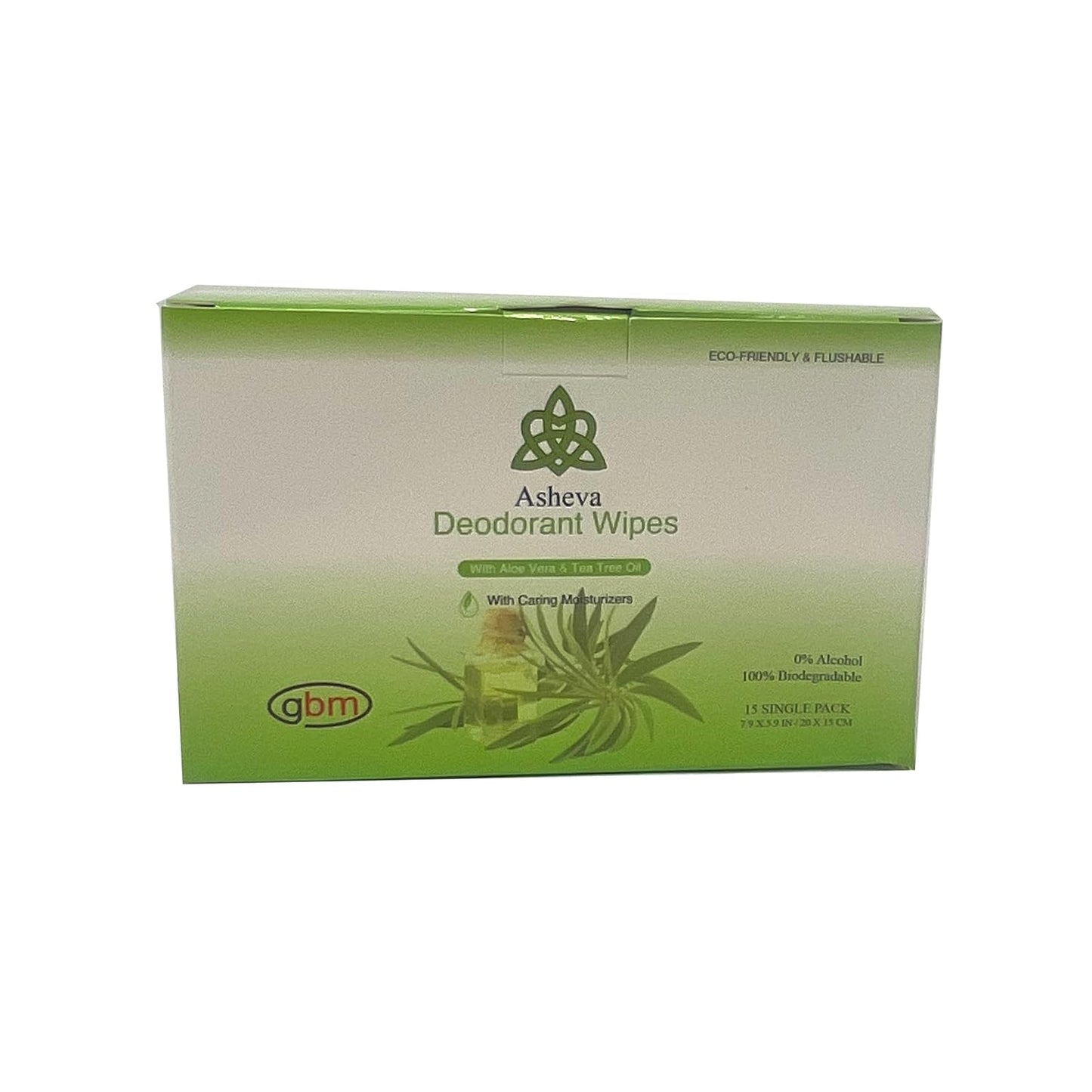 Asheva - Individually Packaged Deodorant Wipes - Box of 15 Wipes (Tea Tree)