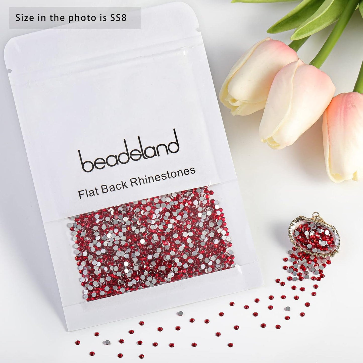beadsland Flat Back Crystal Rhinestones Round Gems, Light Siam (2.3-2.5mm) SS8/1440pcs
