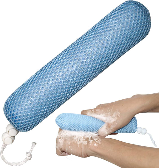 Bath Brush Head with Sponge,Back Scrubber Bath Mesh Bath Body Brush Head for Elderly Aid Bathing and Shower (Blue Head)