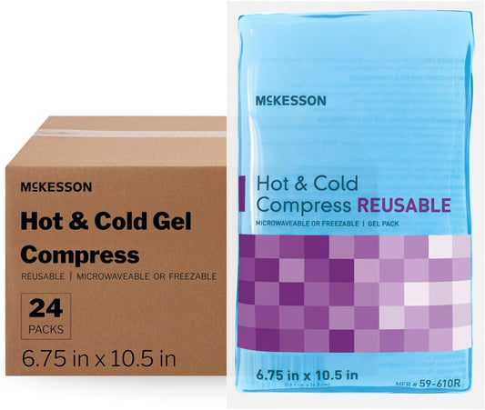 McKesson Cold and Hot Compress Reusable [24 Pack] Gel Ice Hot Packs for Injuries, 6.75 in x 10.5 in