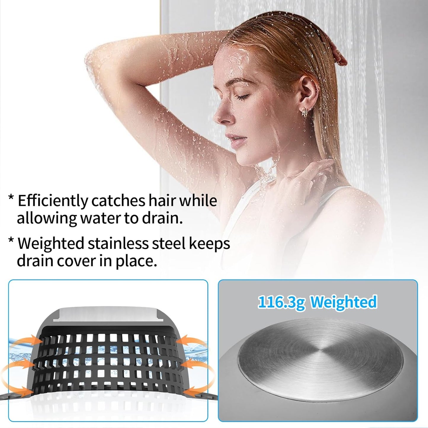 Shower Drain Hair Catcher, Bathtub Drain Cover Foldable Silicone Shower & Tub Protector for Pop-Up & Regular Drains