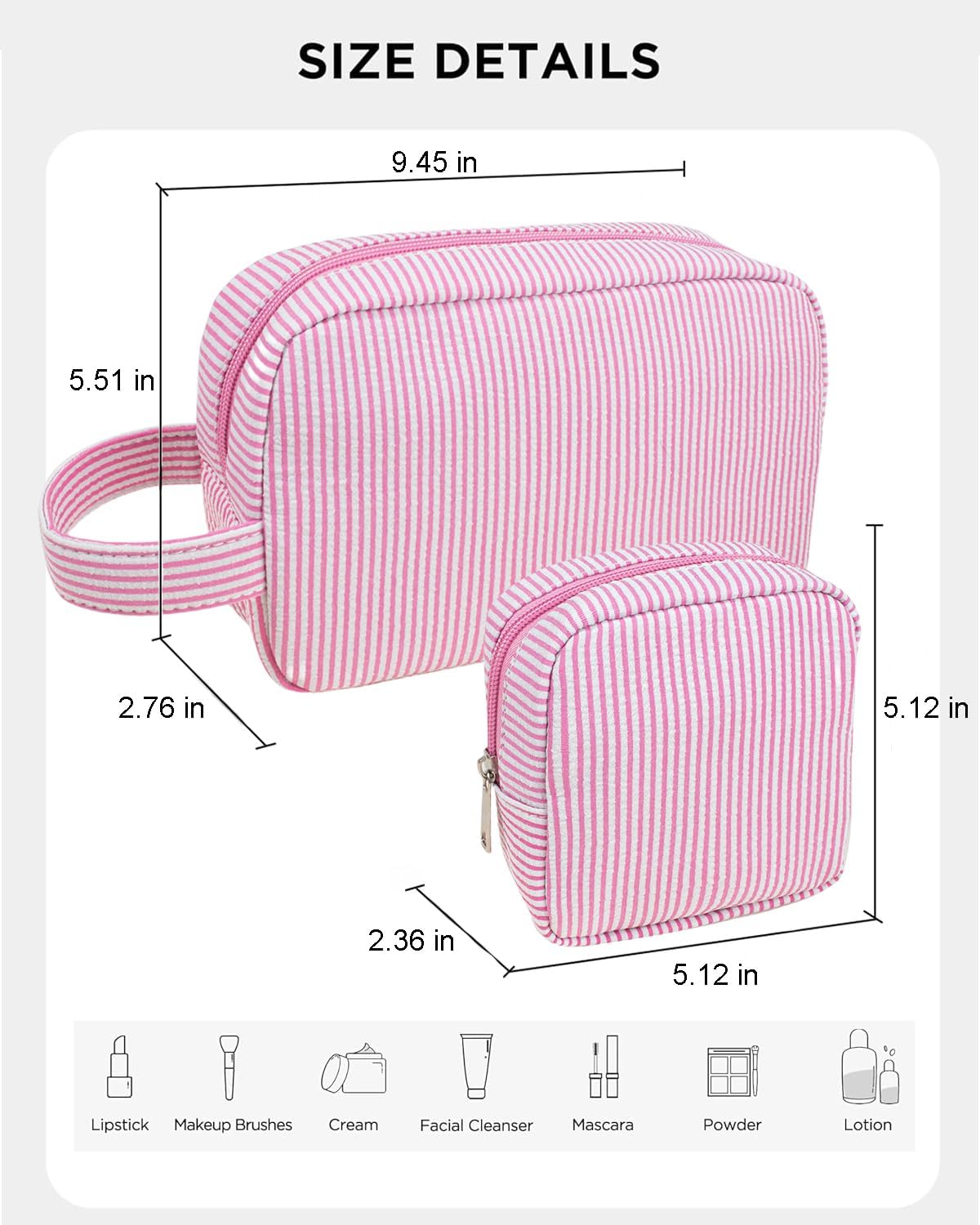 2Pcs Mini Makeup Bag, Small Makeup Pouches for Purse Cute Cosmetics Bag Pouch with Slip-in Pockets Small Travel Toiletry Bag Zipper Makeup Aesthetic Accessories Storage Bag