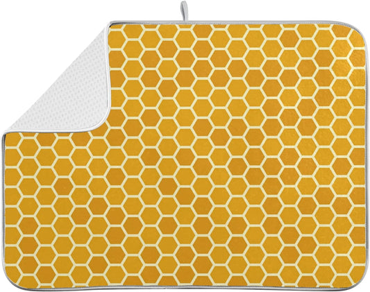 Yellow Dish Drying Mat for Kitchen Counter Yellow Honeycomb Microfiber Dish Mat Absorbent Drying Pad Dish Draining Mat 18 x 16 Inch Medium