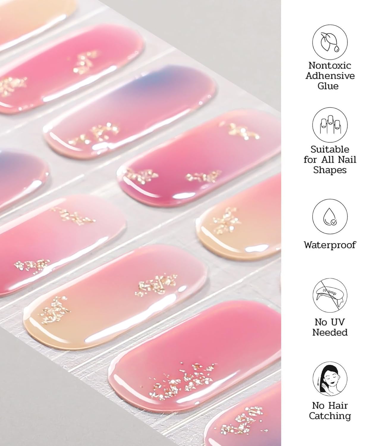 Nail Polish Strips - 22 Pcs Salon Quality Gel Nail Stickers - Long Lasting Wraps (Stardust Pink Kiss)