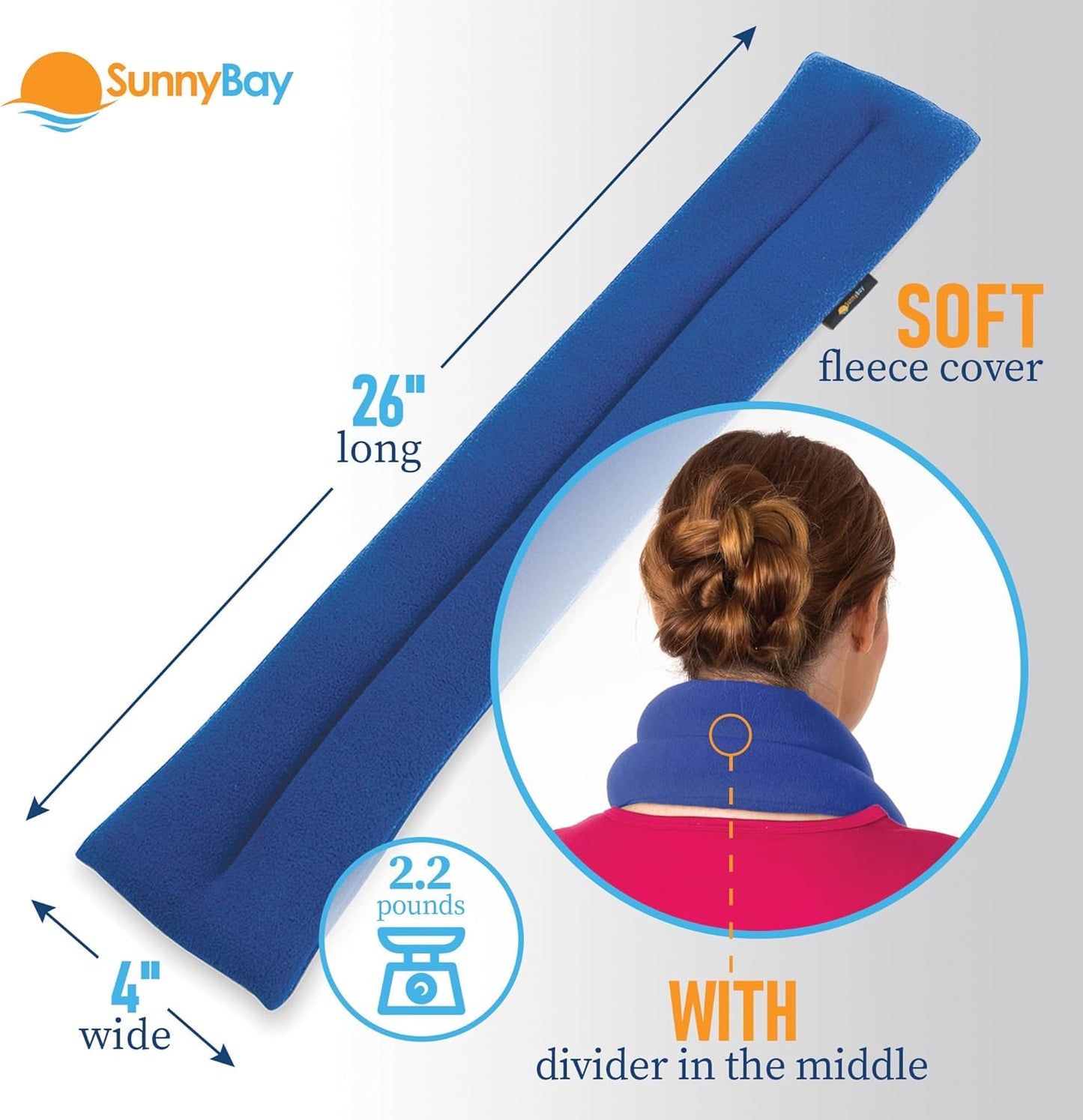 SunnyBay Microwave Heating Pad, Microwavable Moist Heated Neck and Shoulder Wrap, Versatile Weighted Beanbag Cold Pack or Warm Compress for Pain Relief, 26x4 Inches, Made in USA, Sky Blue