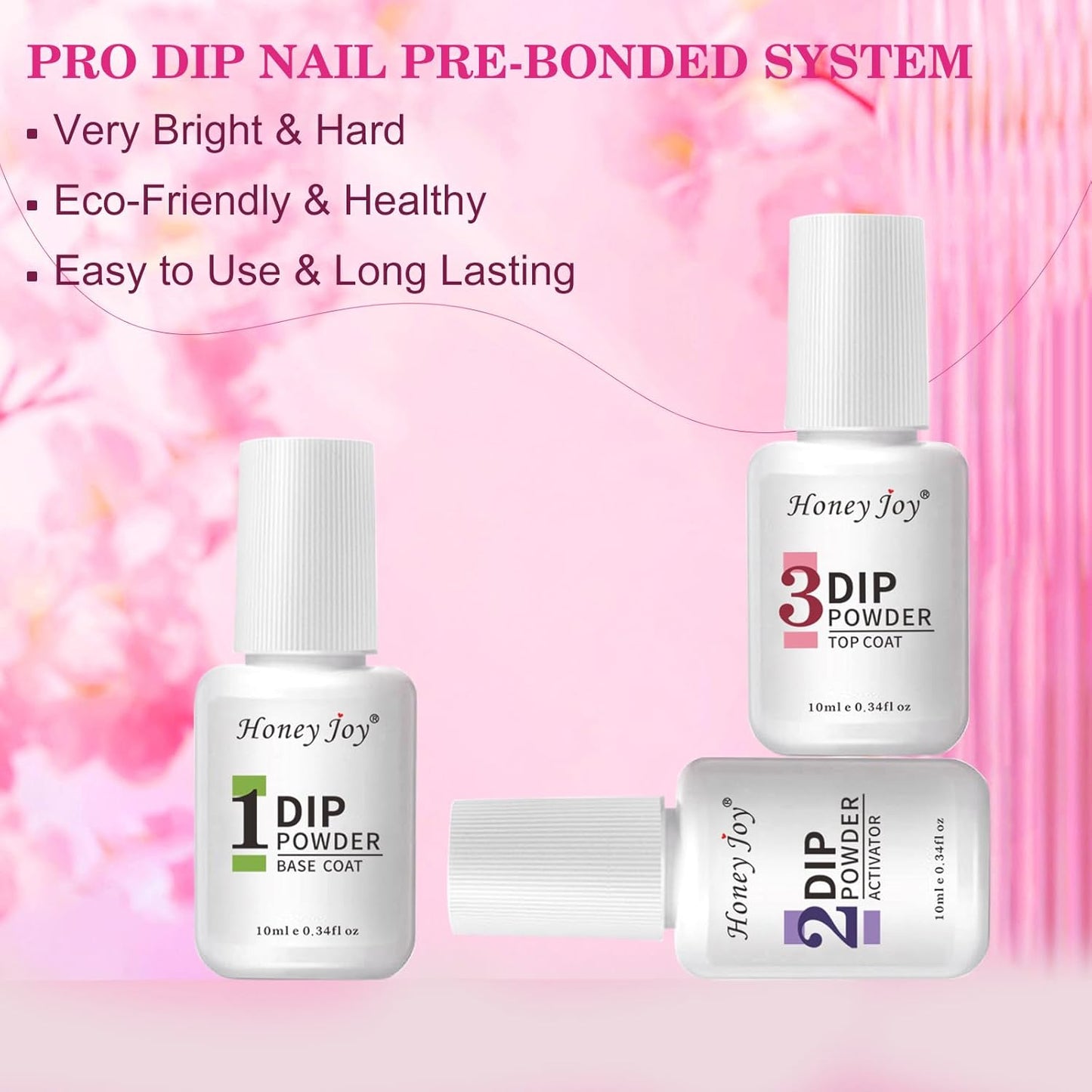 Honey Joy Dip Powder Nail Kit Starter, 4 Colors Hot Pink Glitter Fine Dipping Powder Liquid Set with Base Top Coat Activator for Nail Art Manicure Salon DIY No LED Nail Lamp Needed, Dip-7pcs-01