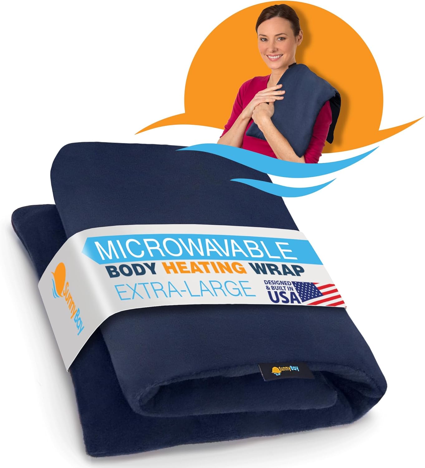SunnyBay Extra Large Microwave Heating Pad, Microwavable Heavy Weighted Full Body Moist Hot or Cold Pack and Washable Fleece Cover, 10x24 Inches, FSA HSA Eligible, 2.8 lbs, Made in USA, Navy Blue