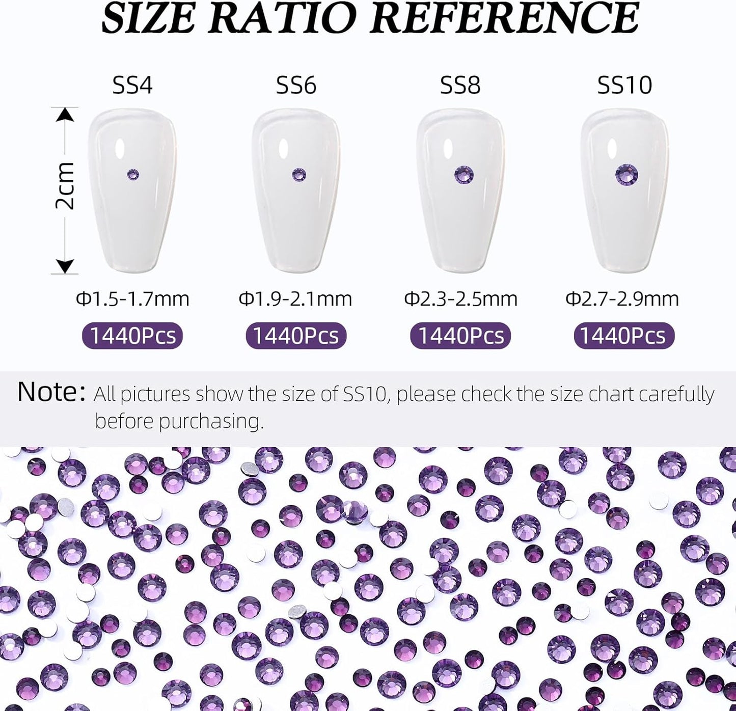 Tanzanite Flatback Rhinestones, Glass Rhinestones for Nail Art and Craft, Glue Fix, Loose Crystal Gemstones(Tanzanite, SS8, 1440pcs, 2.3-2.5mm)