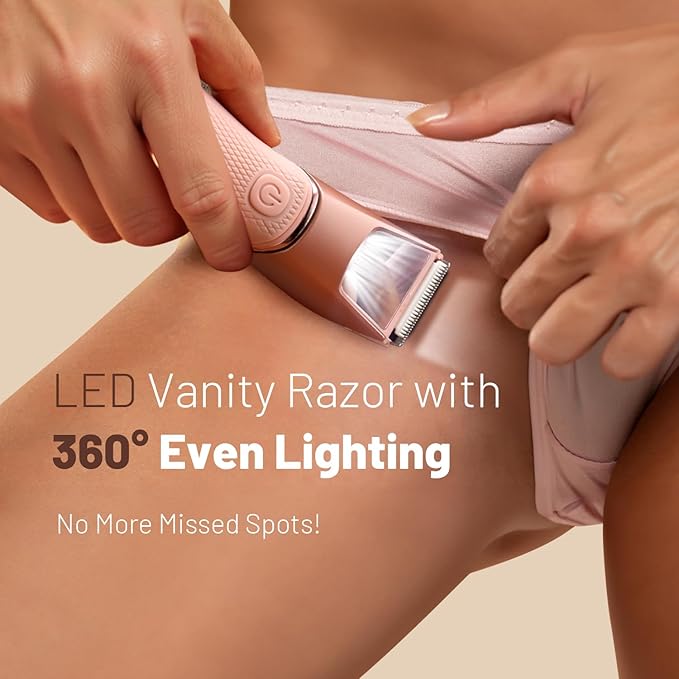 Bikini Trimmer for Women: Mirror Electric Shaver for Body Pubic Hair with LED Light, IPX7 Waterproof Portable Lady Facial Razor with Ceramic Blade,Rechargeable Body Groomer for Leg,Arm,Underarm