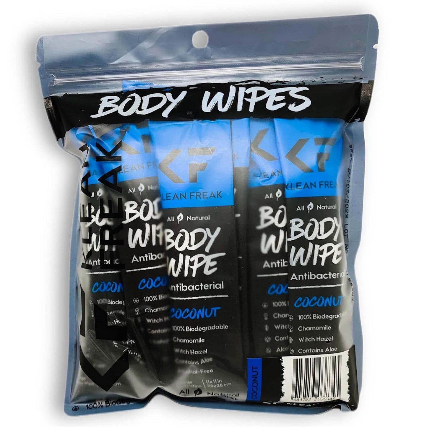 The Klean Freak Body Wipes - 12 count Individually Wrapped | Showerless Body Wipe for Women & Men | Sustainable Bodywipes for Gym, Travel, Camping | Coconut